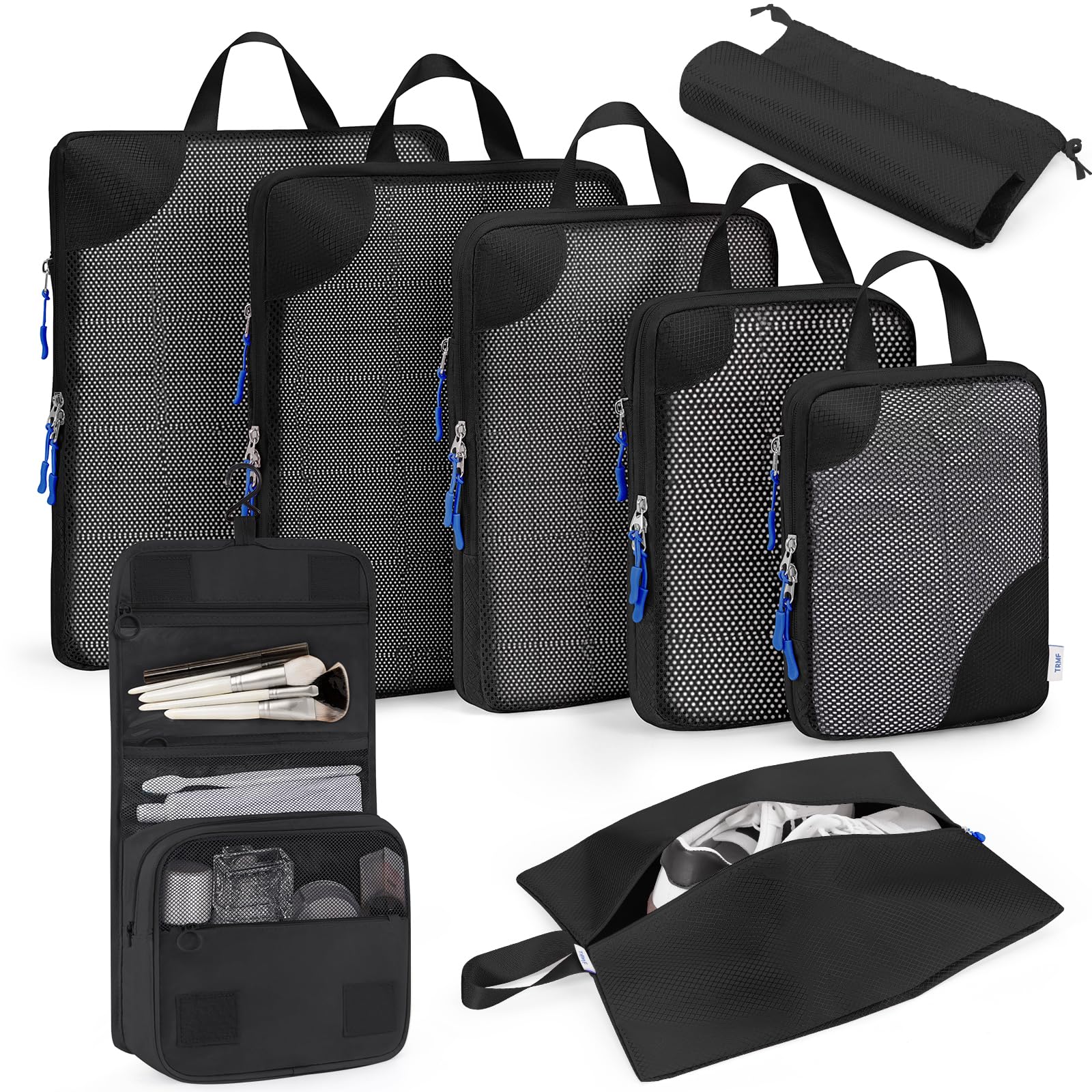 8-Piece Compression Packing Cubes Set - Expandable Suitcase & Luggage Organizer Bags for Travel - Black | Perfect for Business Trips, Vacations & Weekend Getaways