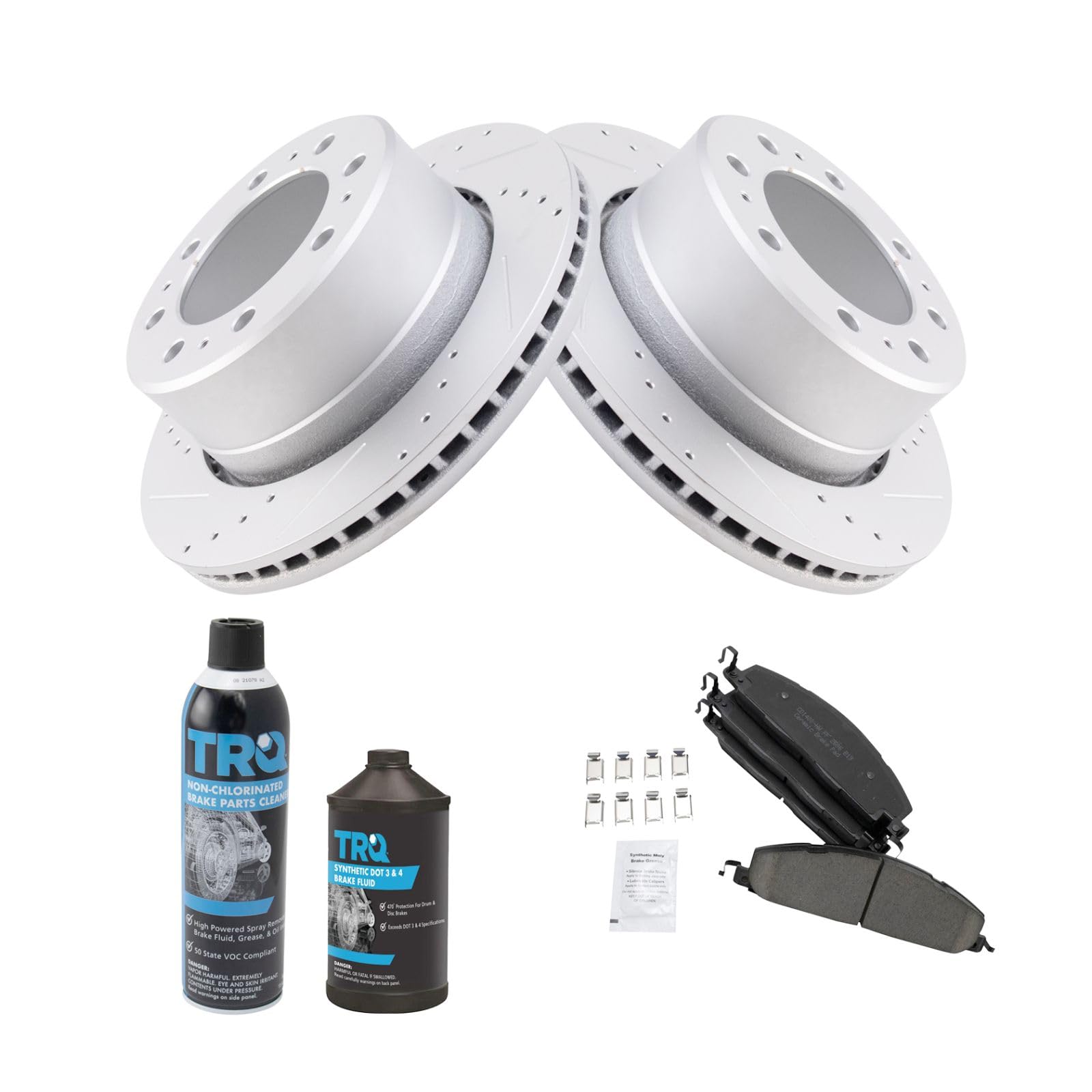 High-Performance Rear Ceramic Brake Pads & Drilled/Slotted Rotors Kit for Ram 1500/2500/3500 Trucks - Low Noise, Dust-Free Braking - Ideal for Towing, Off-Road & Heavy-Duty Use