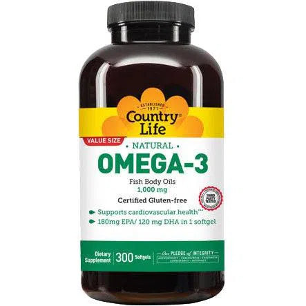 Country Life Omega 3 Fish Oil 1000mg Softgels - Premium Heart & Brain Health Supplement for Adults - Supports Joint Function & Healthy Cholesterol Levels - Perfect for Daily Wellness Routine & Active Lifestyle