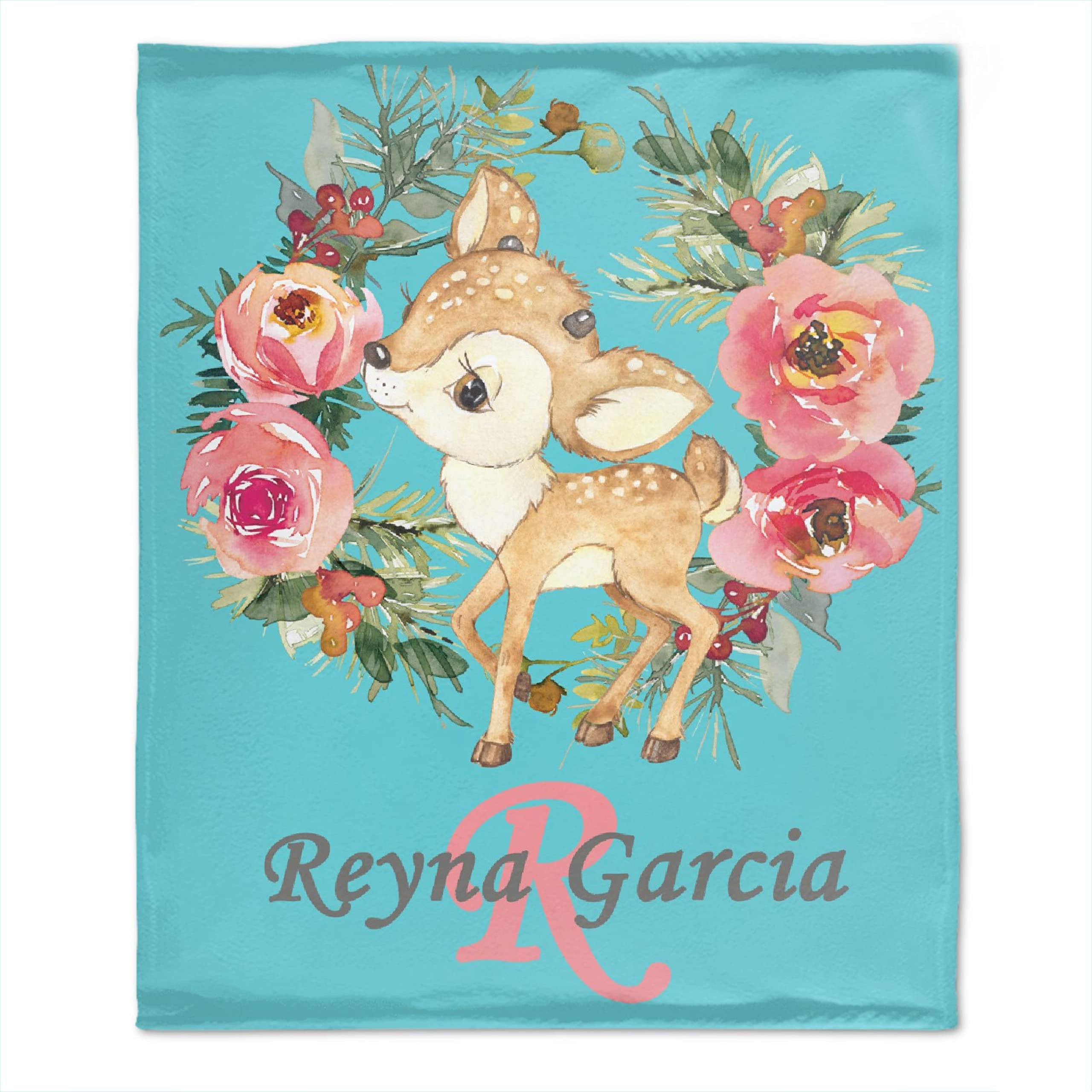 Custom Personalized Baby Blanket with Name - Cute Woodland Deer Fleece Blanket for Girls & Boys | Kids Nursery, Baby Shower Gift, Birthday Present for Daughter, Granddaughter, Niece | 120x90 Inch Soft Cozy Throw for Cuddling & Family Photos