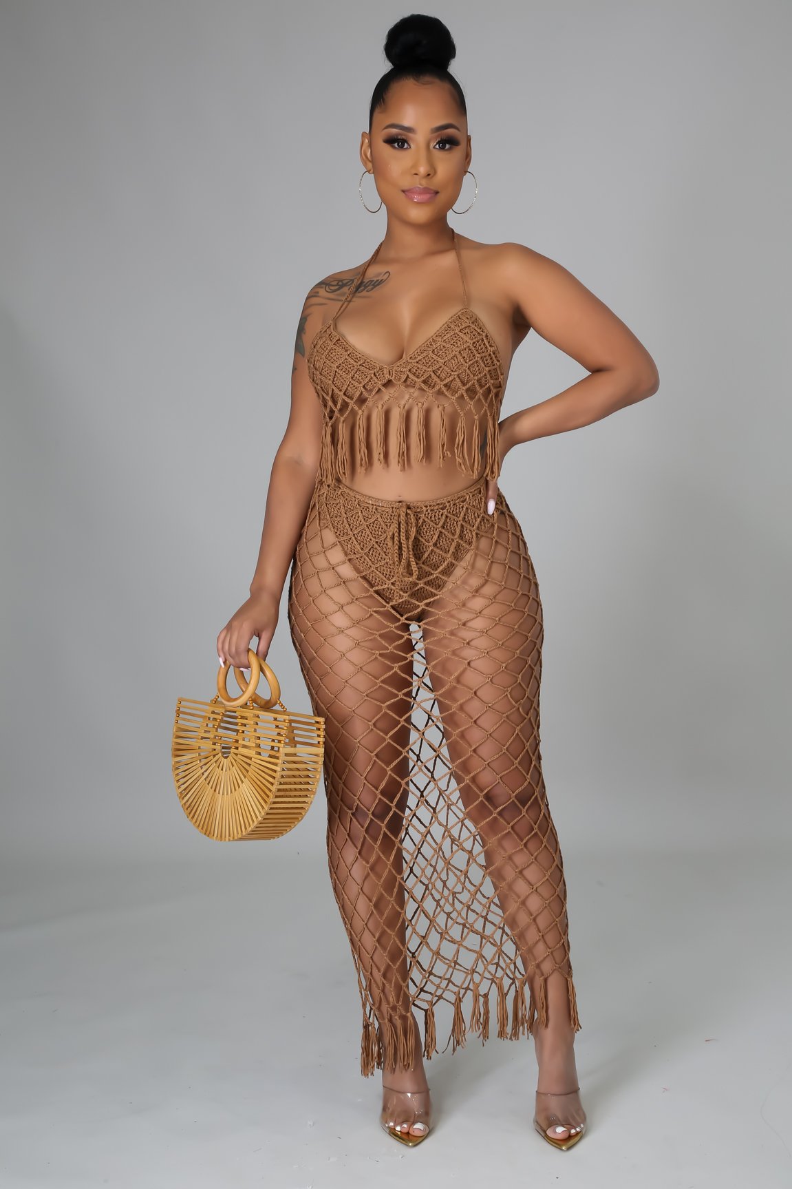 Seaside 2 Piece Swimwear Set - Mocha Brown Bikini Top & Bottom for Women | Beach Vacation, Pool Party & Summer Fashion