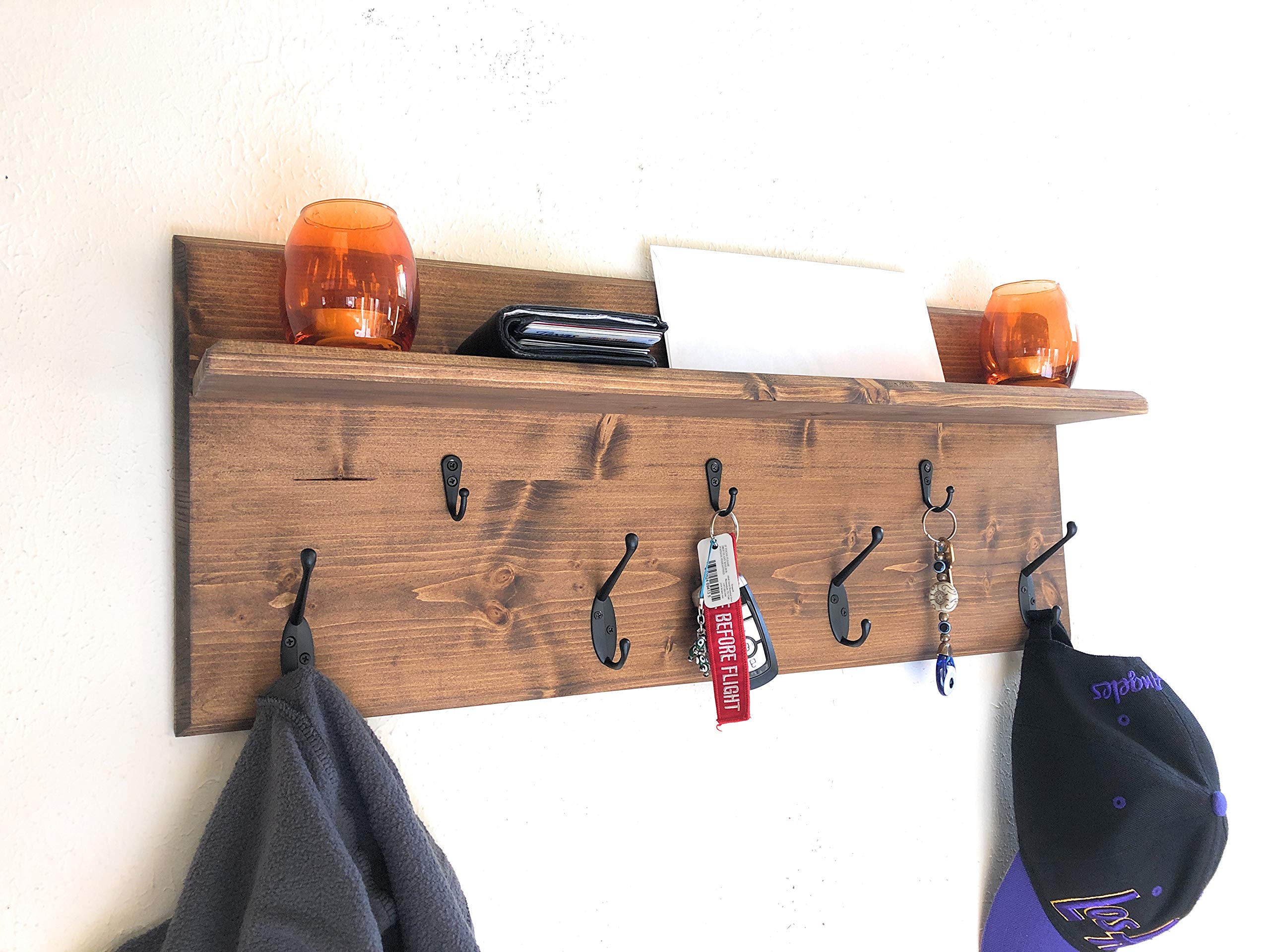 Wall Organizer Shelf with Coat & Key Holder - Rustic Wooden Entryway Storage Rack for Hats, Scarves & Accessories | Perfect for Mudroom, Hallway & Home Organization