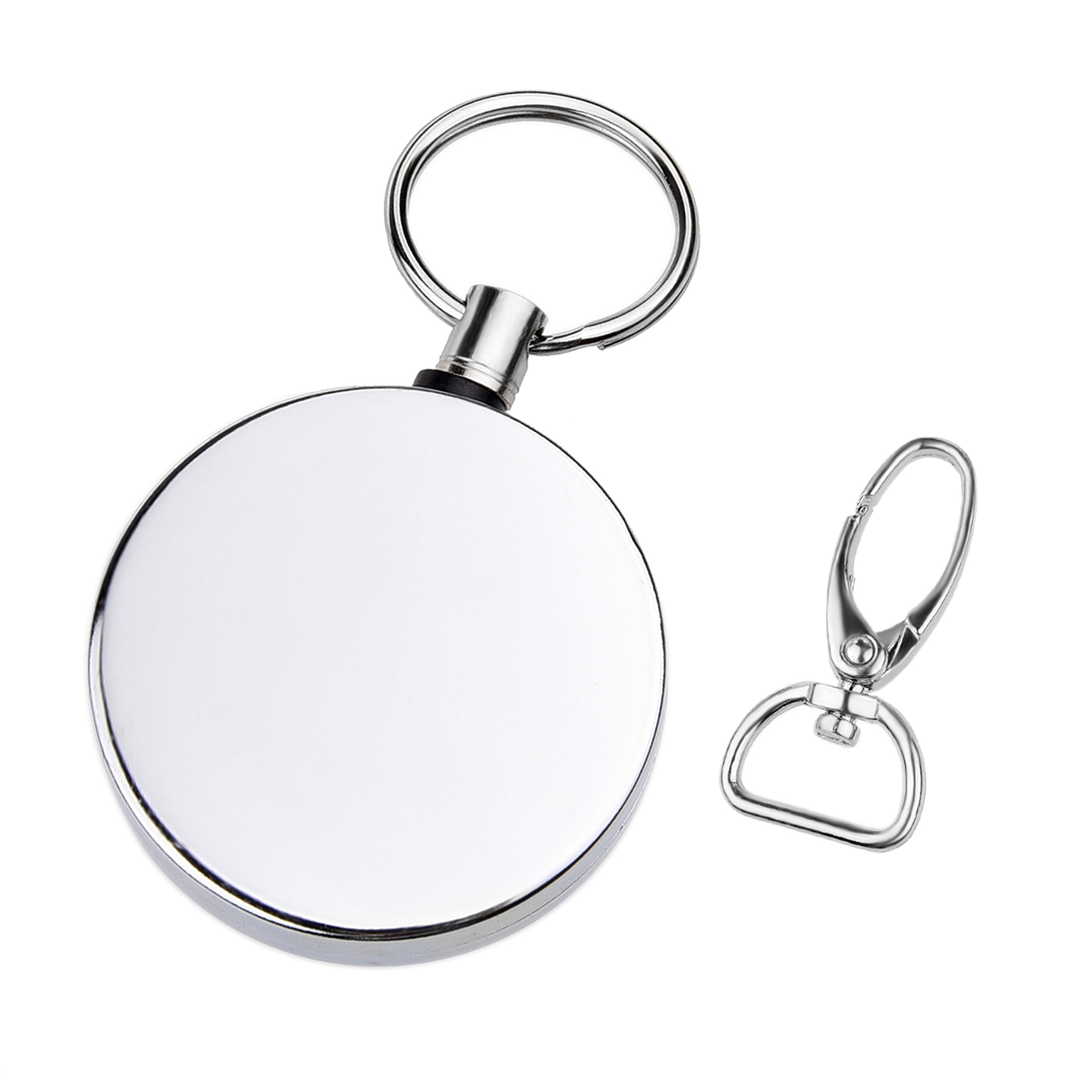 Kare and Kind Heavy Duty Retractable Reel with Belt Clip - 28 Inch Steel Cord, Chrome Metal Case, Swivel Clips & Key Ring (Silver, 1pc) - Perfect for Keys, ID Badges, Tools & Work Accessories