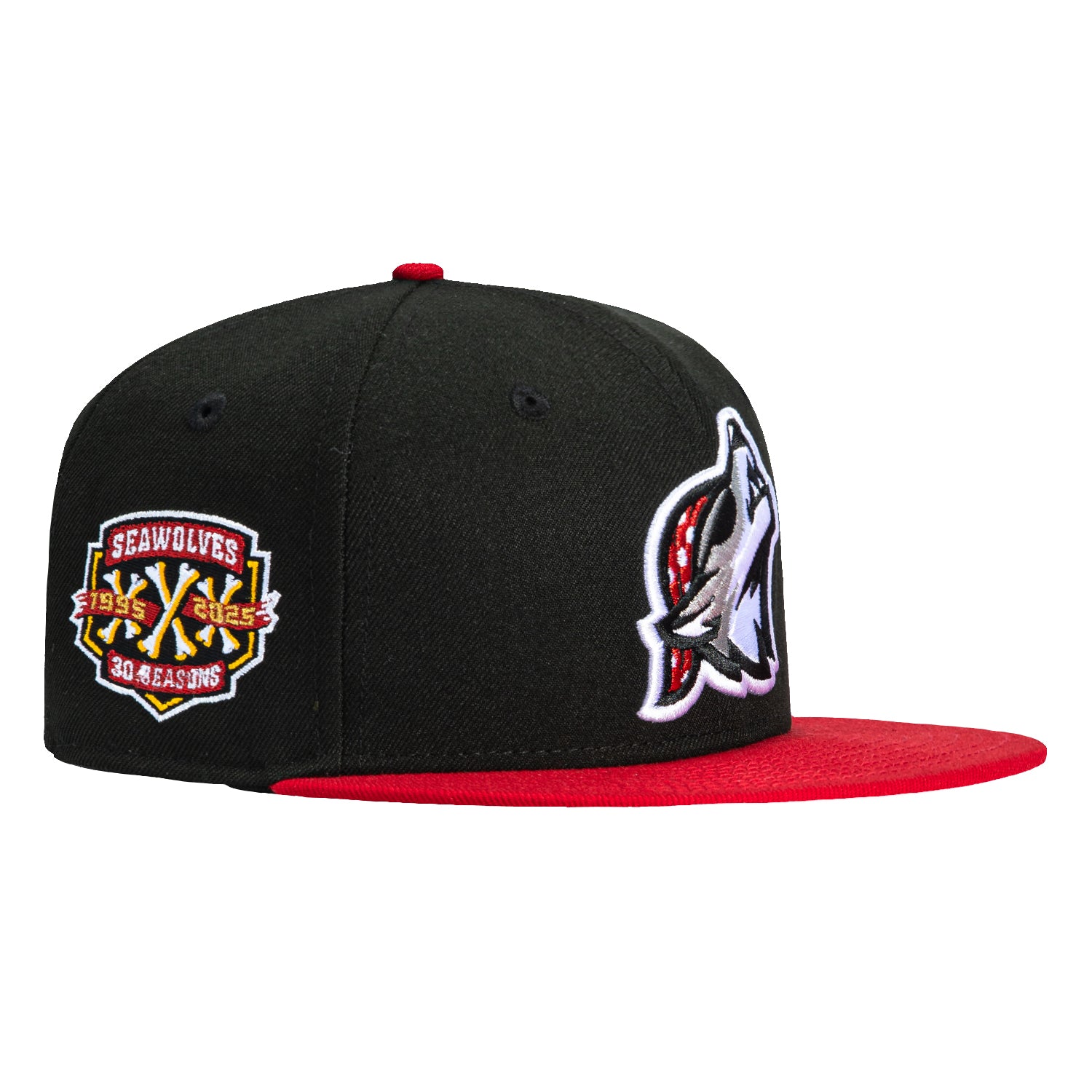 New Era 59Fifty Erie SeaWolves 30th Anniversary Patch Baseball Cap - Black & Red Snapback Hat for Men - Perfect for Baseball Games, Sports Events & Streetwear Fashion