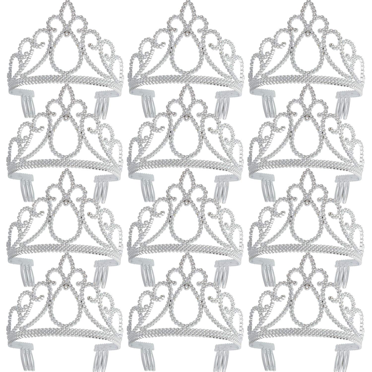 12-Pack Princess Tiaras for Parties - Gold & Silver Crown Headbands for Girls Dress Up, Birthday, Wedding & Cosplay Events