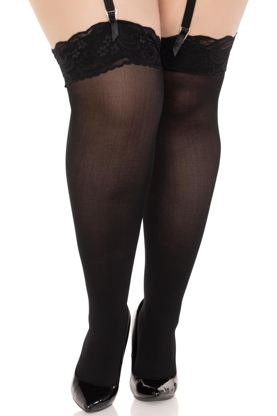 Opaque Lace Top Stockings for Women - Sexy Thigh High Stockings with Floral Lace Trim - Perfect for Valentine's Day, Date Night and Bridal Lingerie