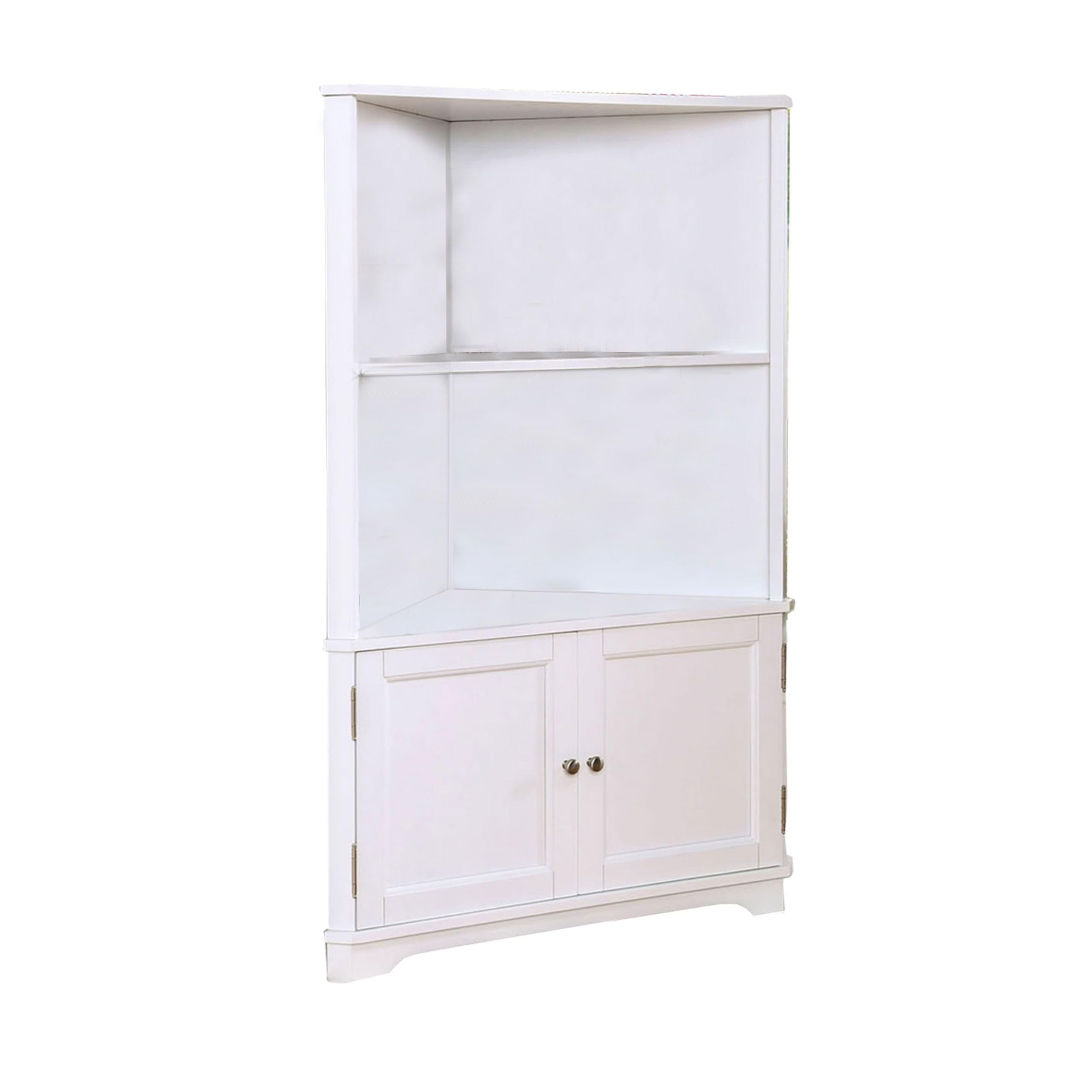 Benjara White Wooden Bookshelf with 2 Open Compartments & 2 Doors - Modern Storage for Living Room, Bedroom, or Home Office - Organize Books, Decor & Essentials