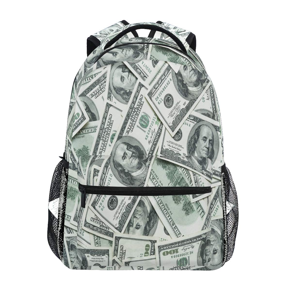 Funny Dollar Print Backpack - Durable School & College Bag for Men & Women - Casual Travel Daypack with Zipper - Perfect for Hiking, Commuting & Campus Life
