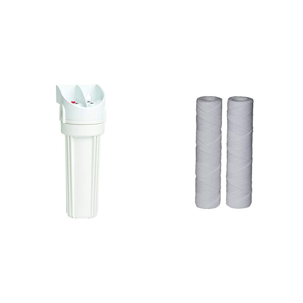 EcoPure EPW2 Universal Whole House Water Filter Housing & String-Wound Cartridge (2 Pack) - High Capacity Filtration for Clean Drinking Water, Shower & Appliance Protection