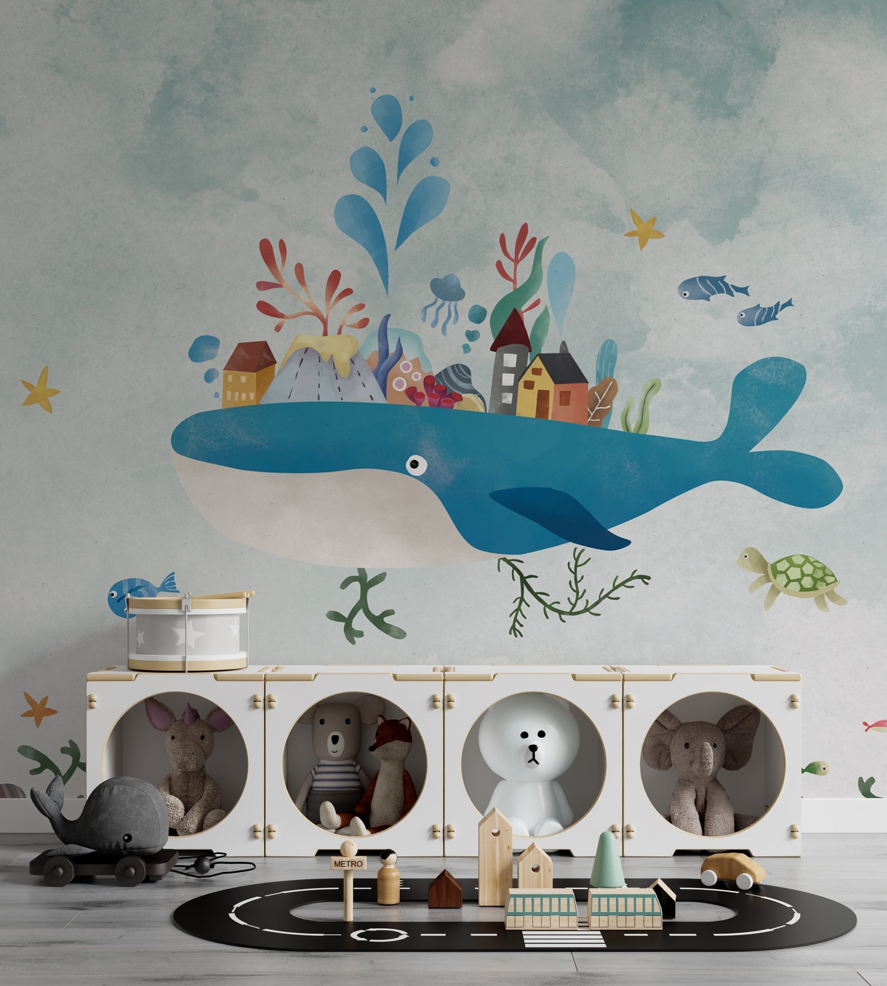 Whale Adventure Kids Room Wallpaper Mural - Ocean Themed Nursery Wall Decal for Boys & Girls Bedroom Decor | Perfect for Underwater Theme Children's Playroom