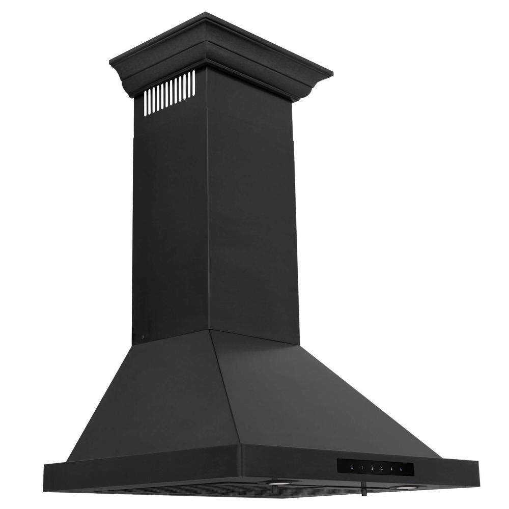 ZLINE Convertible Vent Wall Mount Range Hood - Black Stainless Steel with Crown Molding | Professional Kitchen Exhaust Fan | Perfect for Modern Home Cooking & Baking (BSKBNCRN)