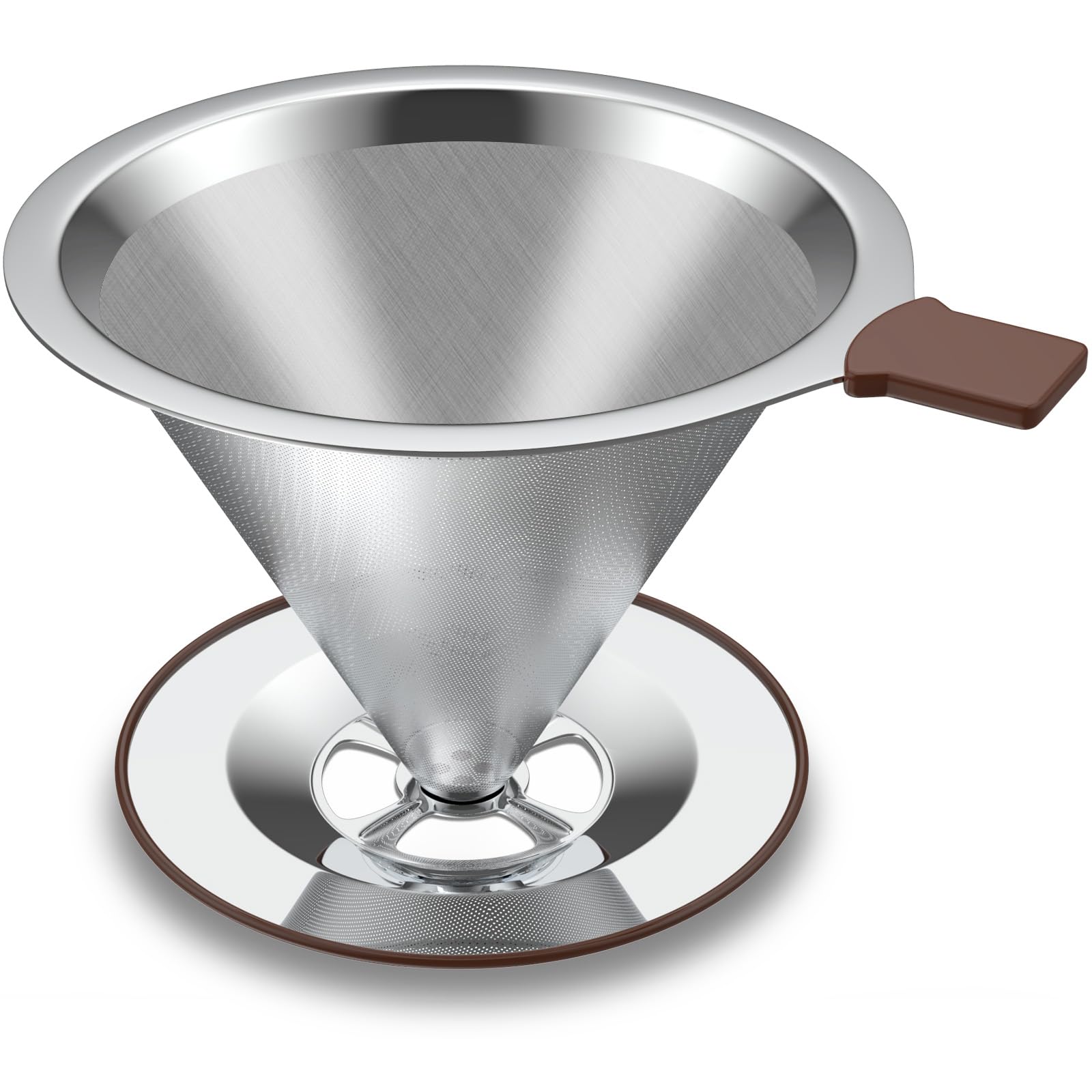 Stainless Steel Pour Over Coffee Maker with Reusable Filter - Drip Cone Brewer for 3-4 Cups, Non-Slip Handle & Rubber Ring - Perfect for Home, Office & Camping Coffee Brewing