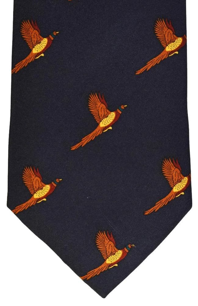 Luxury Navy Blue Silk Tie with Pheasant Design - Elegant Necktie for Men - Perfect for Weddings, Business Meetings & Formal Events