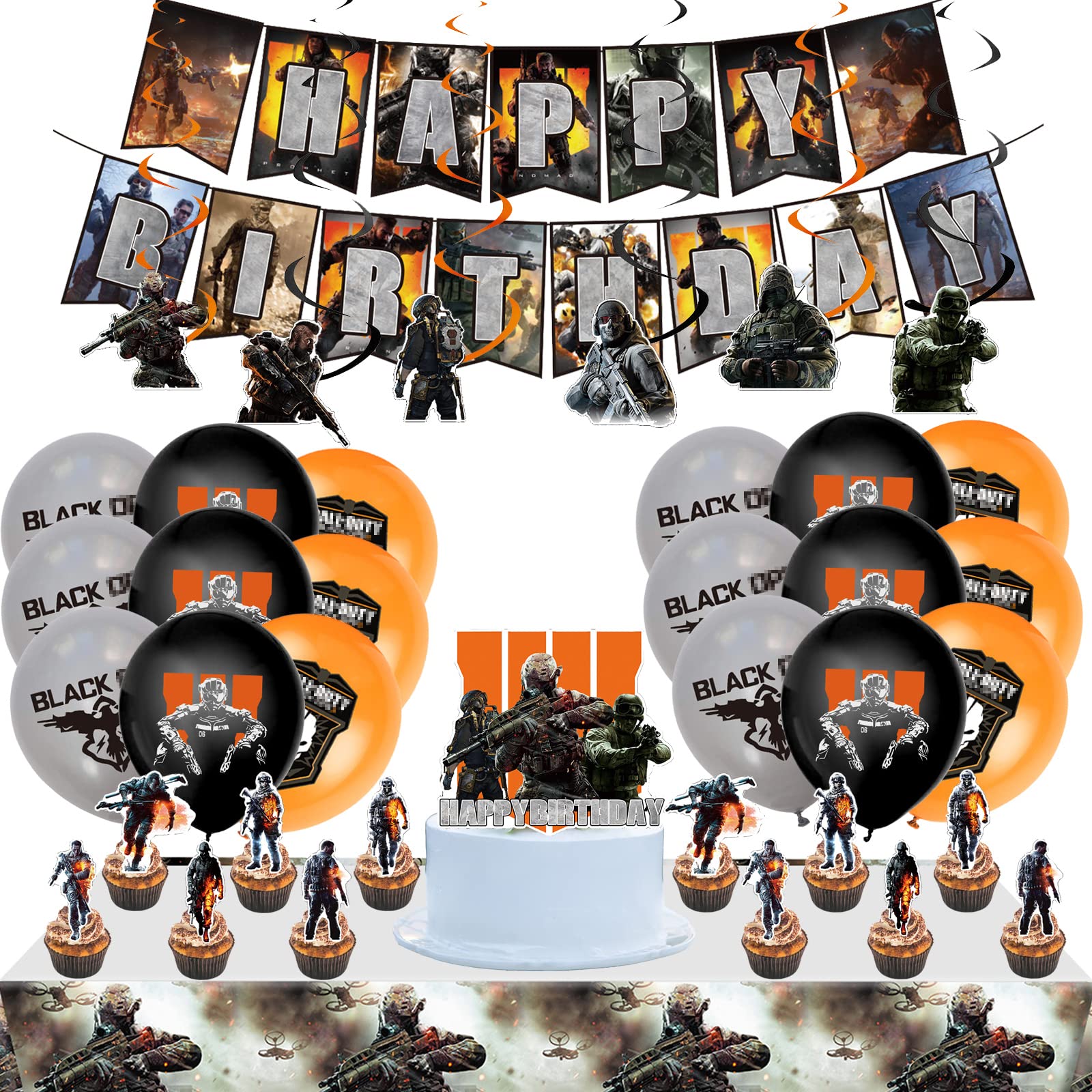 51 Pcs Gaming Themed Birthday Party Decorations Set - Includes Banner, Hanging Swirls, Balloons, Cake Topper, Cupcake Toppers & Tablecloth - Perfect for Boys' Gaming Birthday Parties, Streamer Events & Esports Celebrations