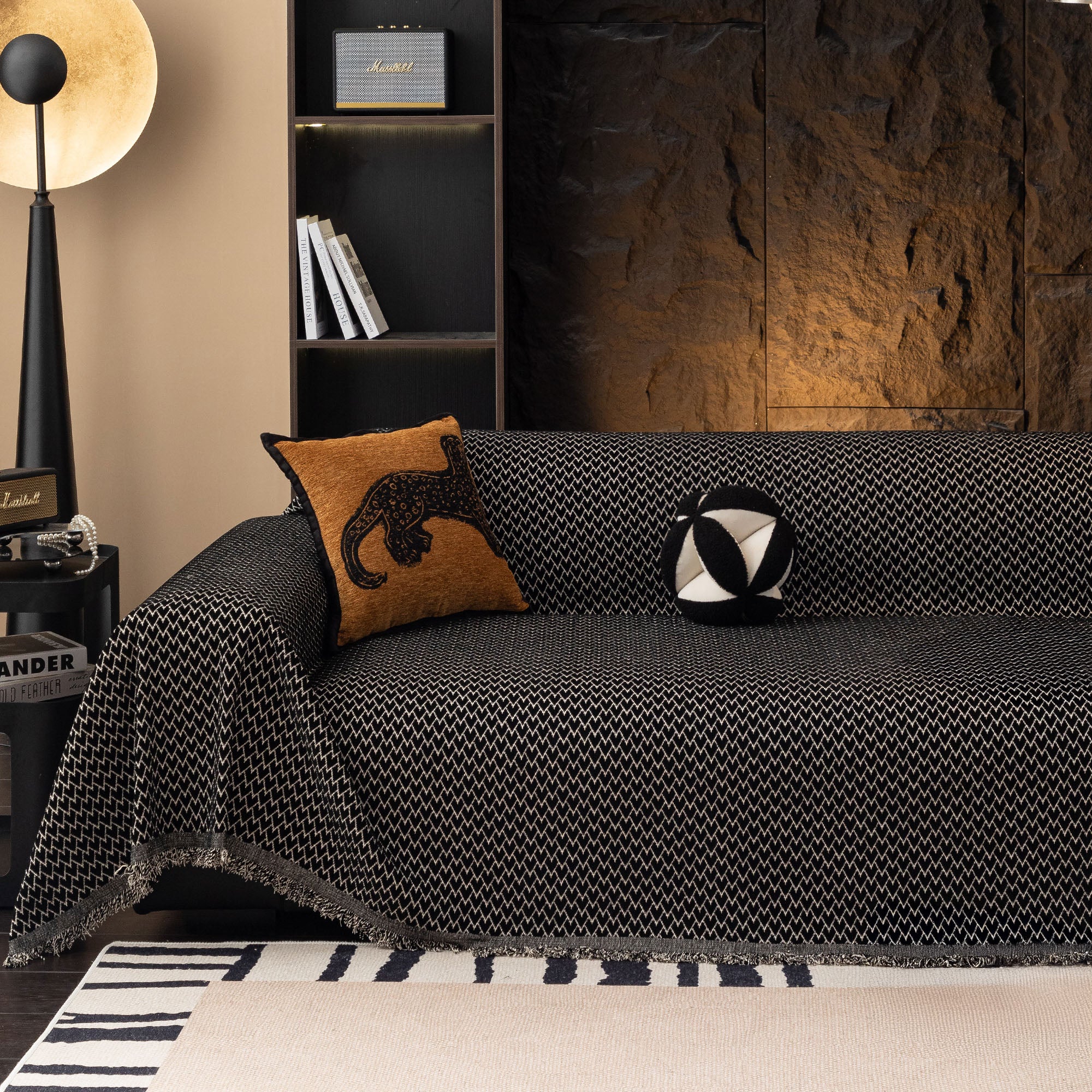 Urban Weave Pattern Plush Pet-Friendly Durable Sofa Cover - Premium Woven Machine Washable Minimalist Couch Protector for Living Room, Bedroom & Office Use