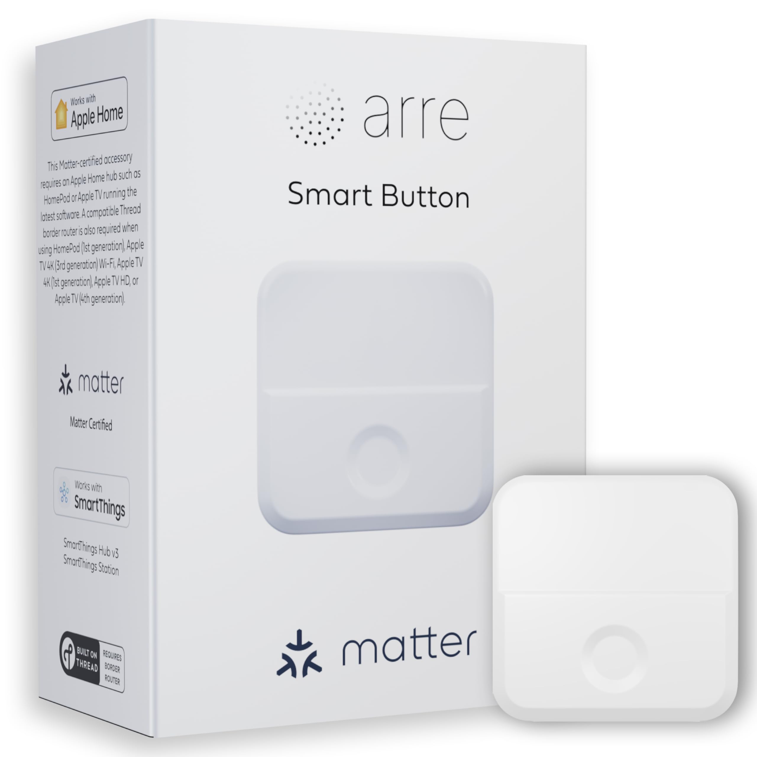 Arre Smart Button with Matter & Thread Support - Wireless Home Automation Controller for Apple HomeKit, Samsung SmartThings & Alexa - Perfect for Smart Lights, Locks & Scene Control
