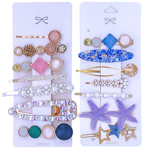 JOYJULY 14pcs Pearl Hair Clips for Women - Acrylic Resin Crystal Bobby Pins with Glitter, Elegant Hair Accessories for Women & Girls - Perfect for Weddings, Parties & Daily Styling