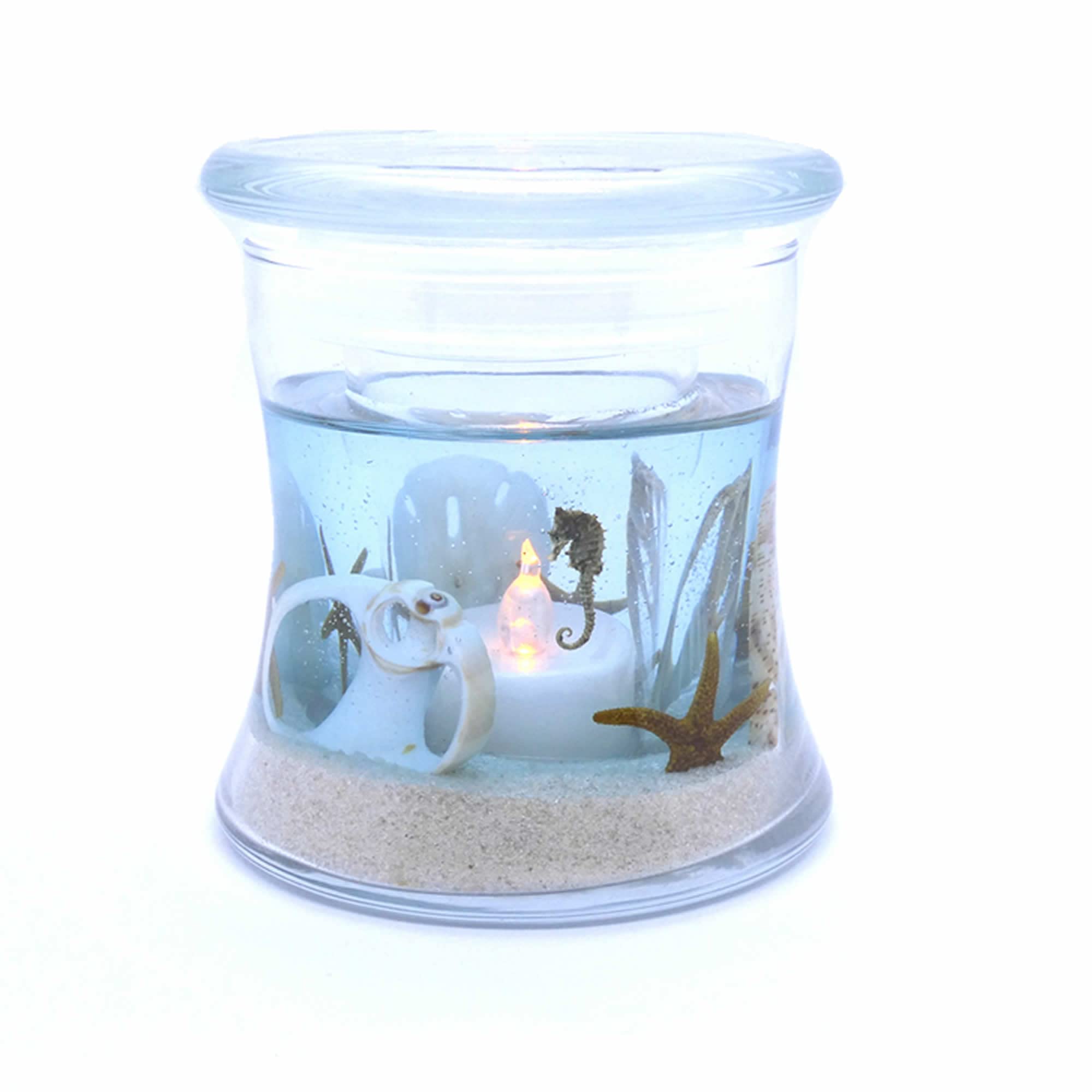 Natural Seahorse, Seashell & Starfish LED Flameless Candle - Handcrafted Gel Wax Tea Light for Home Decor, Office, Wedding, Spa & Gift - The Gel Candle Company - Eco-Friendly Battery Operated Decorative Light for Relaxation & Ambiance