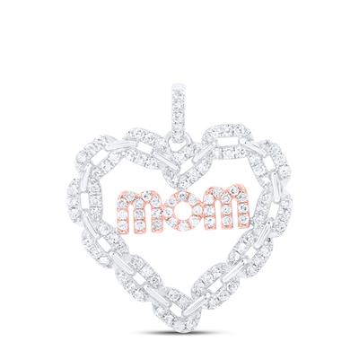 10K Gold Mom Pendant Necklace - 1/2 CTW Diamond Heart Charm - Perfect for Mother's Day Gifts, Birthday Presents & Anniversary Jewelry