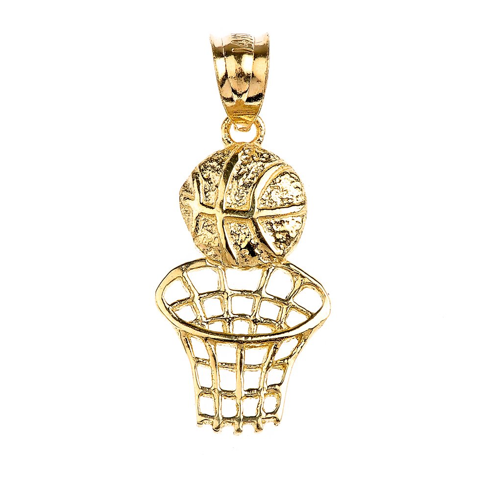 10K Yellow Gold Basketball Hoop Charm Pendant for Men & Women - Sports Jewelry Gift for Basketball Players, Fans & Coaches - Perfect for Games, Practices & Everyday Wear