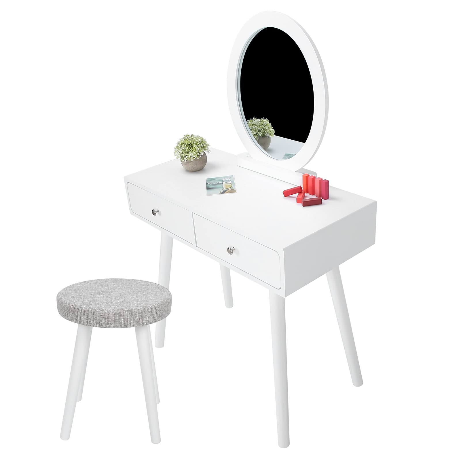 Modern Vanity Table Set with LED Lighted Mirror & Stool - 31.5