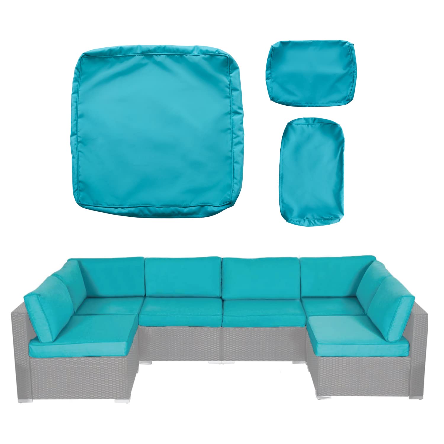 **Kinbor Waterproof Outdoor Cushion Covers - Replacement Covers for Patio Rattan Sofa & Wicker Bench Set, Machine Washable, UV Resistant - Perfect for Backyard, Deck, Poolside (Blue)**