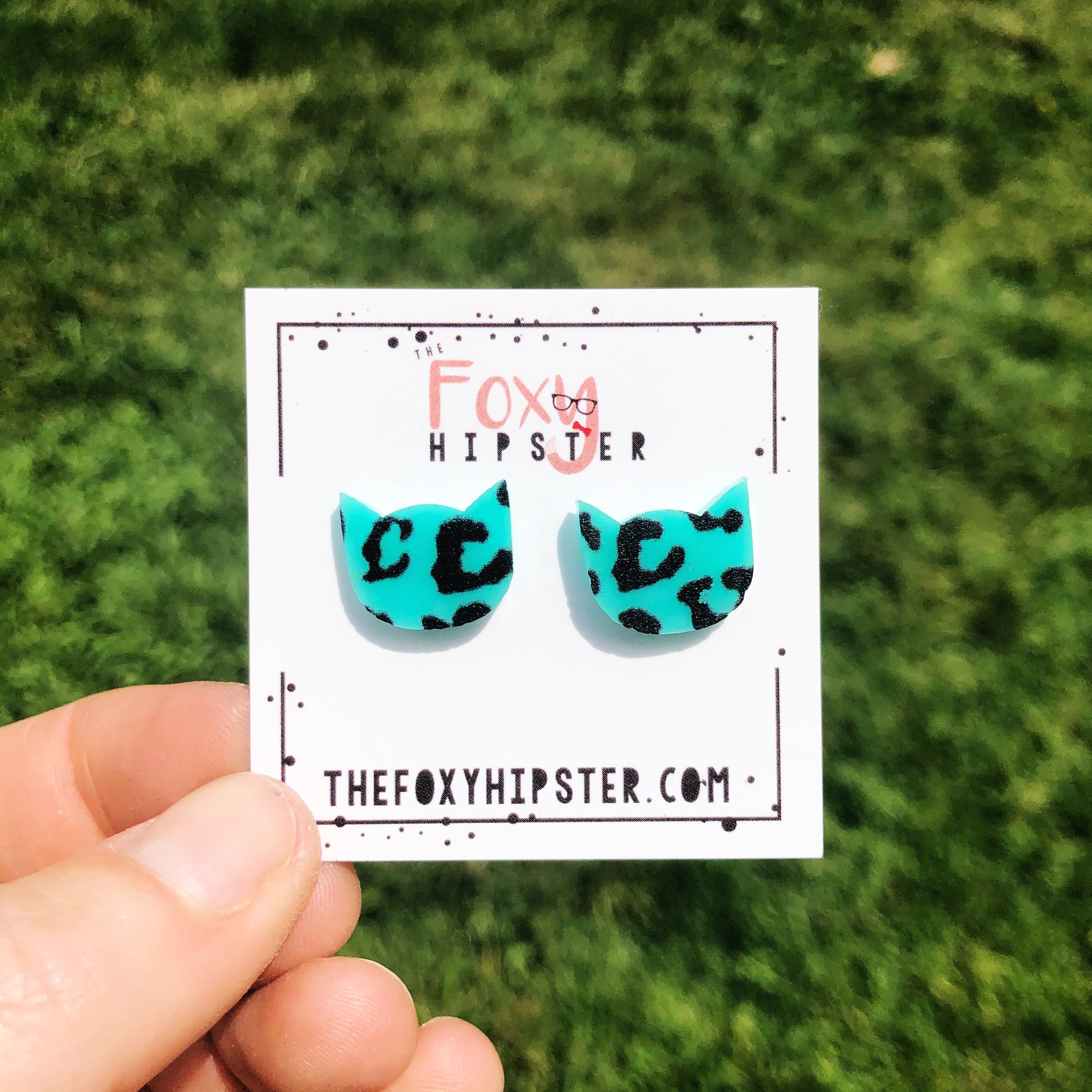 Trendy Teal Cat Cheetah Print Stud Earrings for Women - Perfect for Casual Wear, Parties & Gifts