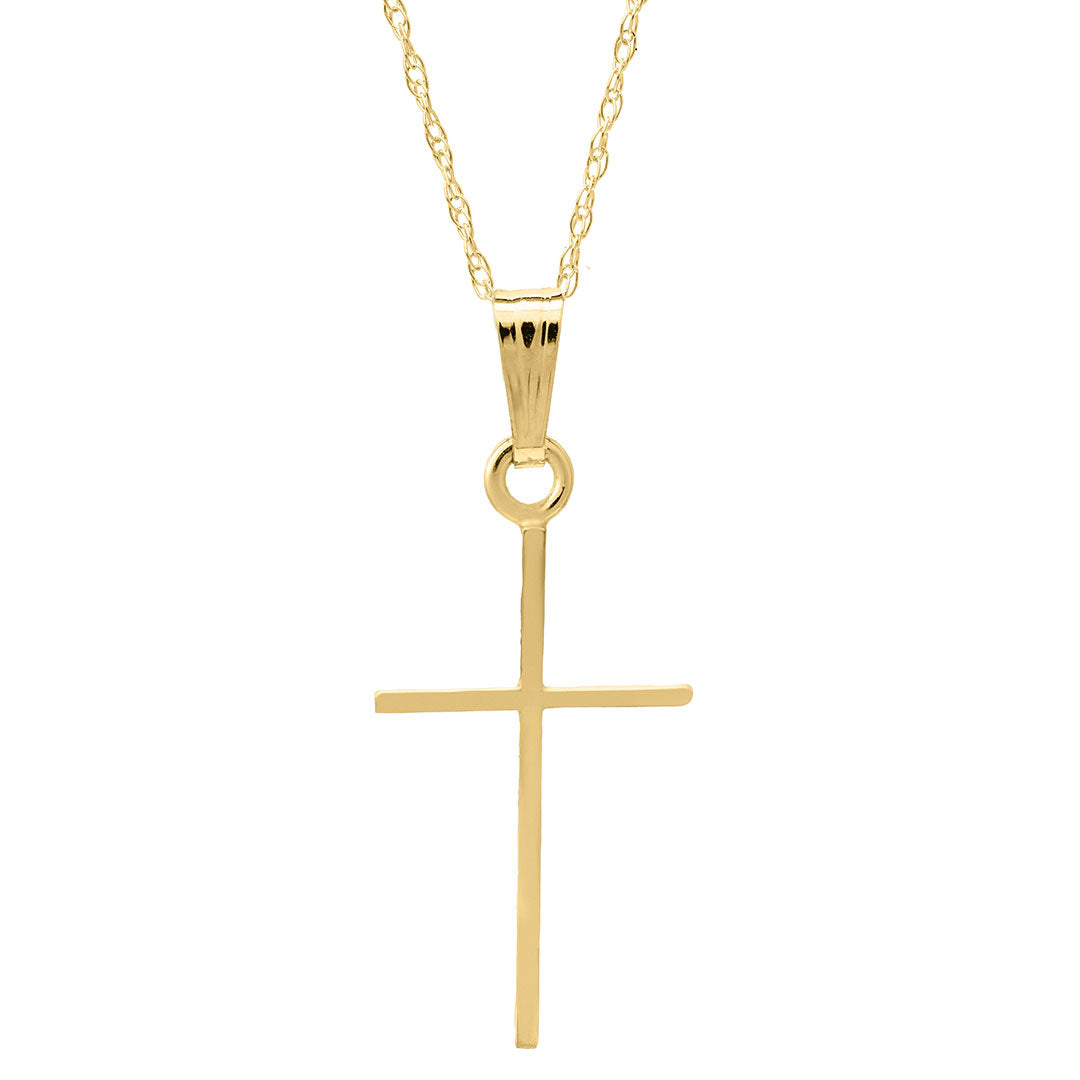 14K Yellow Gold 11x24mm Cross Pendant Necklace for Kids - Perfect for Baptism, First Communion & Religious Gifts