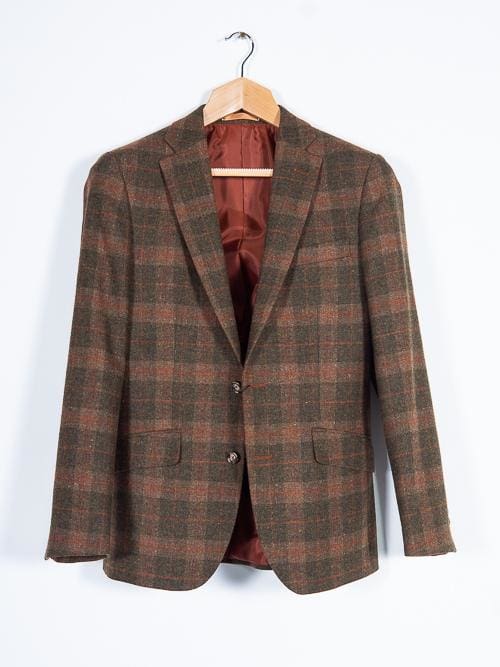 Torre Men's 100% Wool Brown Tweed Tailored Fit Blazer - Perfect for Business Meetings & Formal Events