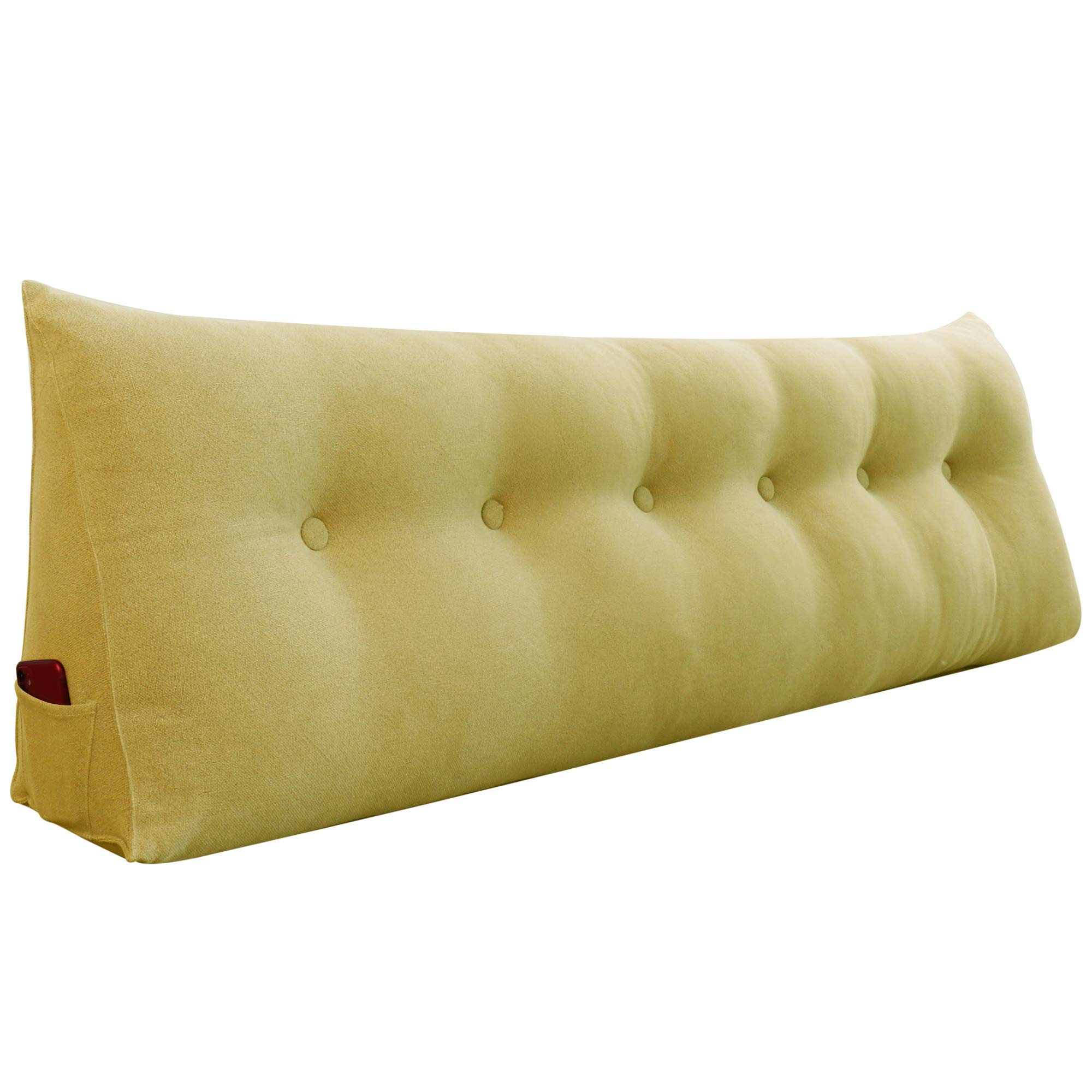 WOWMAX Wedge Body Pillow for Reading & Back Support - Lumbar Cushion with Removable Linen Cotton Cover - Pale Yellow California King Size - Perfect for Daybeds, Sofas & Bed Rest Comfort