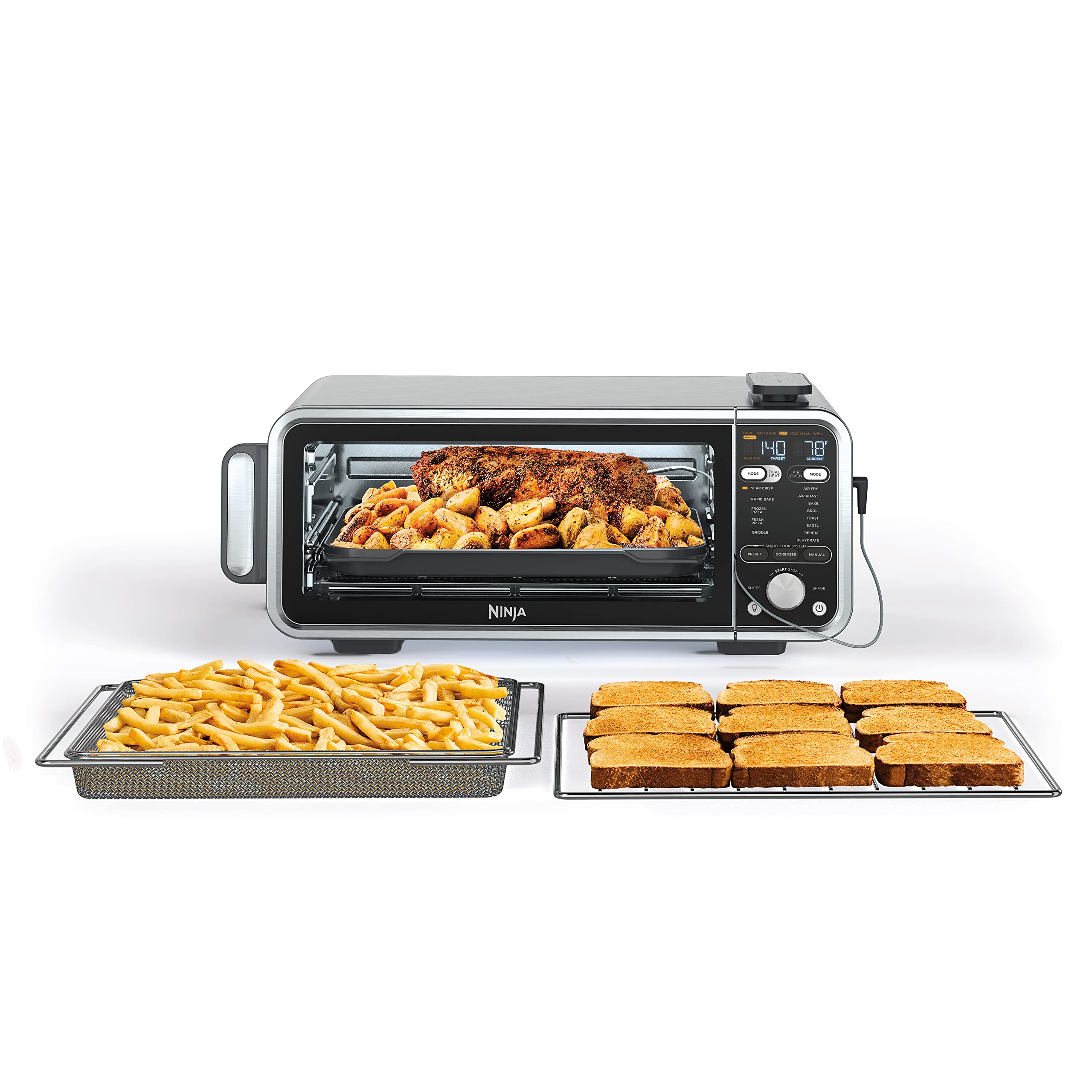 Ninja Foodi SP351 13-in-1 Digital Air Fryer Toaster Oven Combo with Built-in Thermometer - Stainless Steel Countertop Oven for Air Frying, Baking, Reheating & Dehydrating - Perfect for Quick Meals, Fries & Frozen Foods with 98% Less Oil