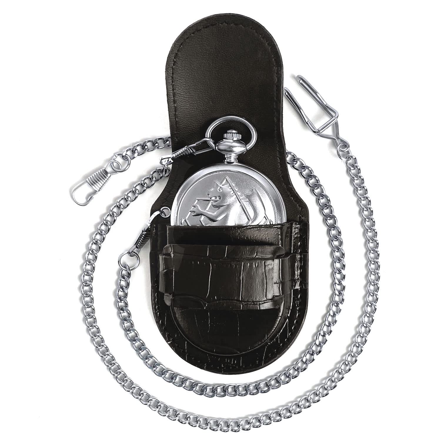 Fullmetal Alchemist FMA Pocket Watch Set - Premium Leather Case & Waist Bag with Gift Box | Anime Cosplay Accessory & Collector's Item for Fans