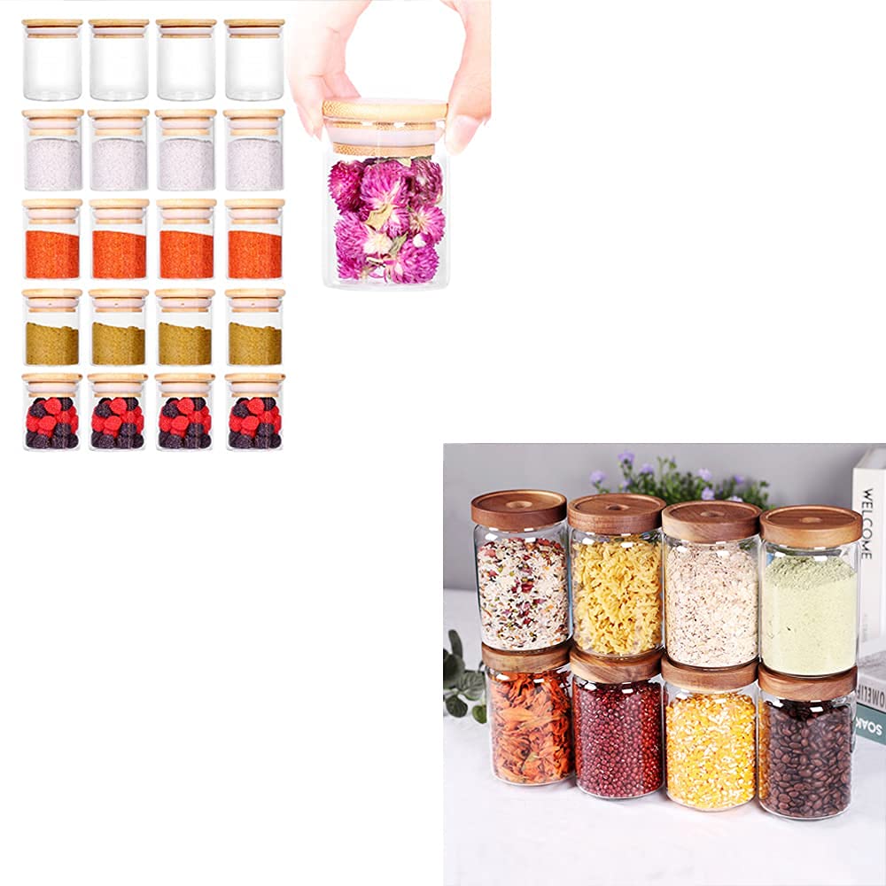 SAIOOL Wooden Kitchen Decor & Glass Pantry Storage Containers - Perfect for Organizing Spices, Flour, Sugar & More in Modern Farmhouse Style