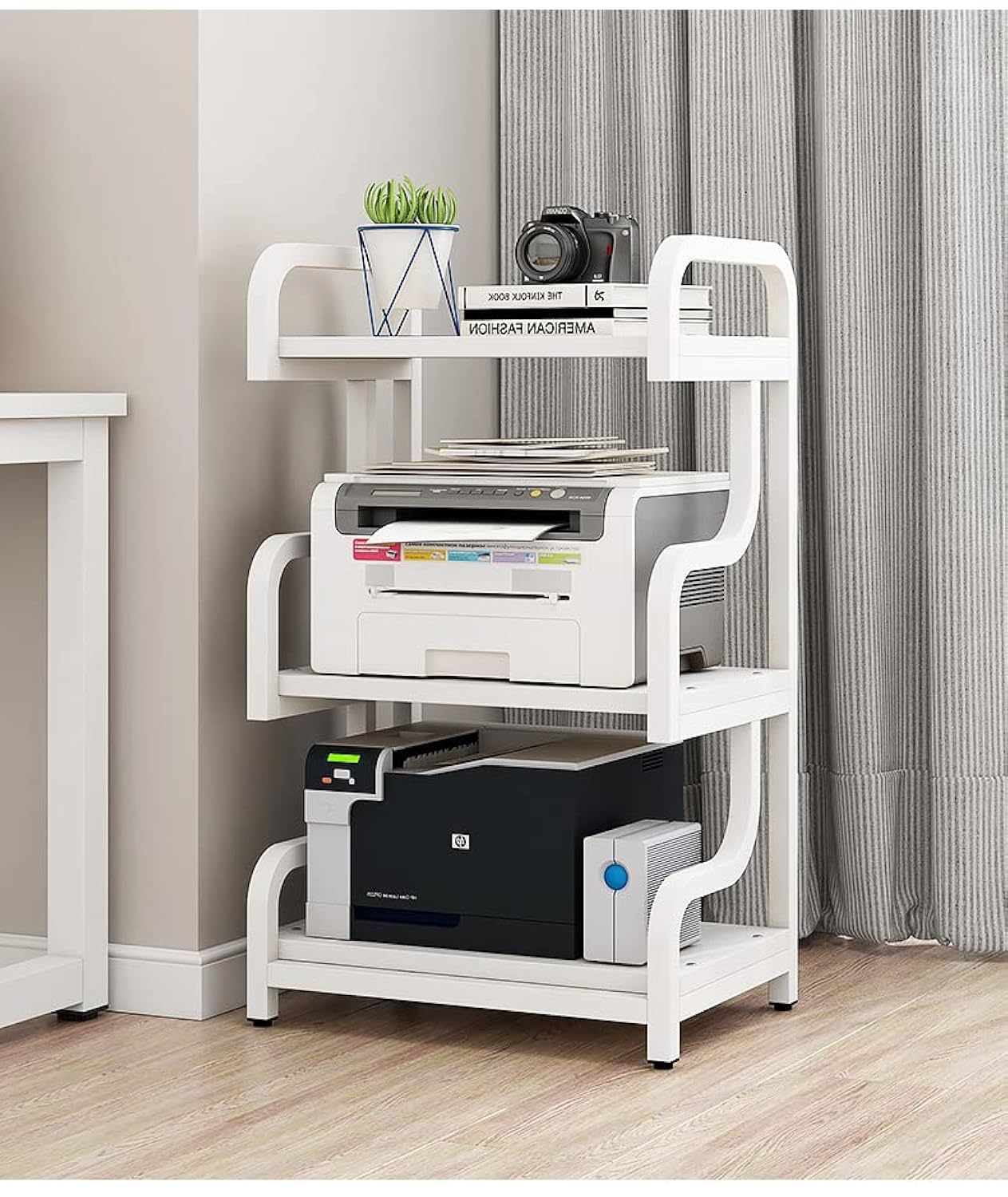 3-Tier Rolling Printer Stand with Wheels - Mobile Storage Cart for Home Office, Living Room & Kitchen - Organize Printer, Scanner, Books, Microwave & More - White Multi-Purpose Shelf Rack