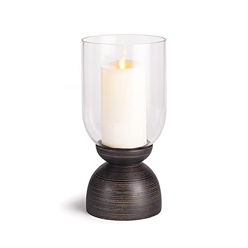 Napa Home Collection Hurricane Series Candle Holders - Aged Copper & Luster Glass Small Candle Stand for Home Decor, Wedding Centerpieces, and Romantic Dinner Ambiance