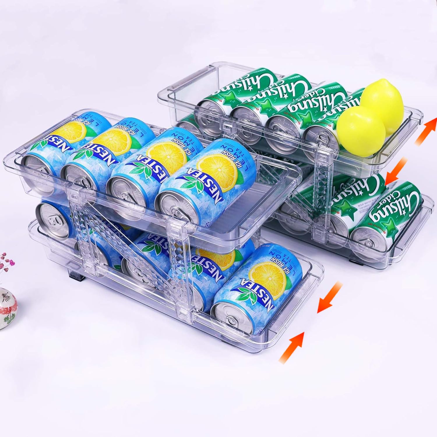 2 Pack Adjustable Soda Can Dispenser for Refrigerator - Stackable Drink Organizer for Fridge, Pantry & Cabinet - Perfect for Soda, Beer & Energy Drink Storage (Fits 12oz Cans) - Ideal for Home, Office & Party Use