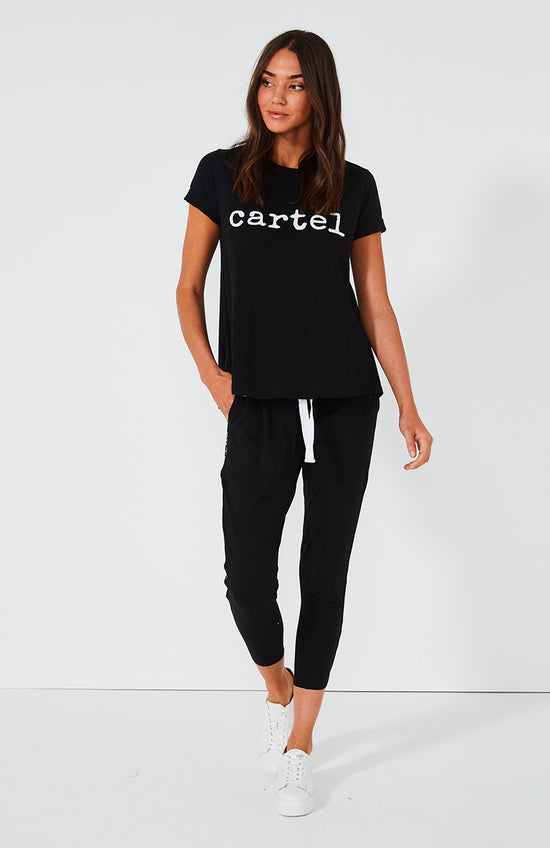 Cartel Beaded Black T-Shirt for Women - Stylish Embellished Top for Casual Wear, Parties & Night Out