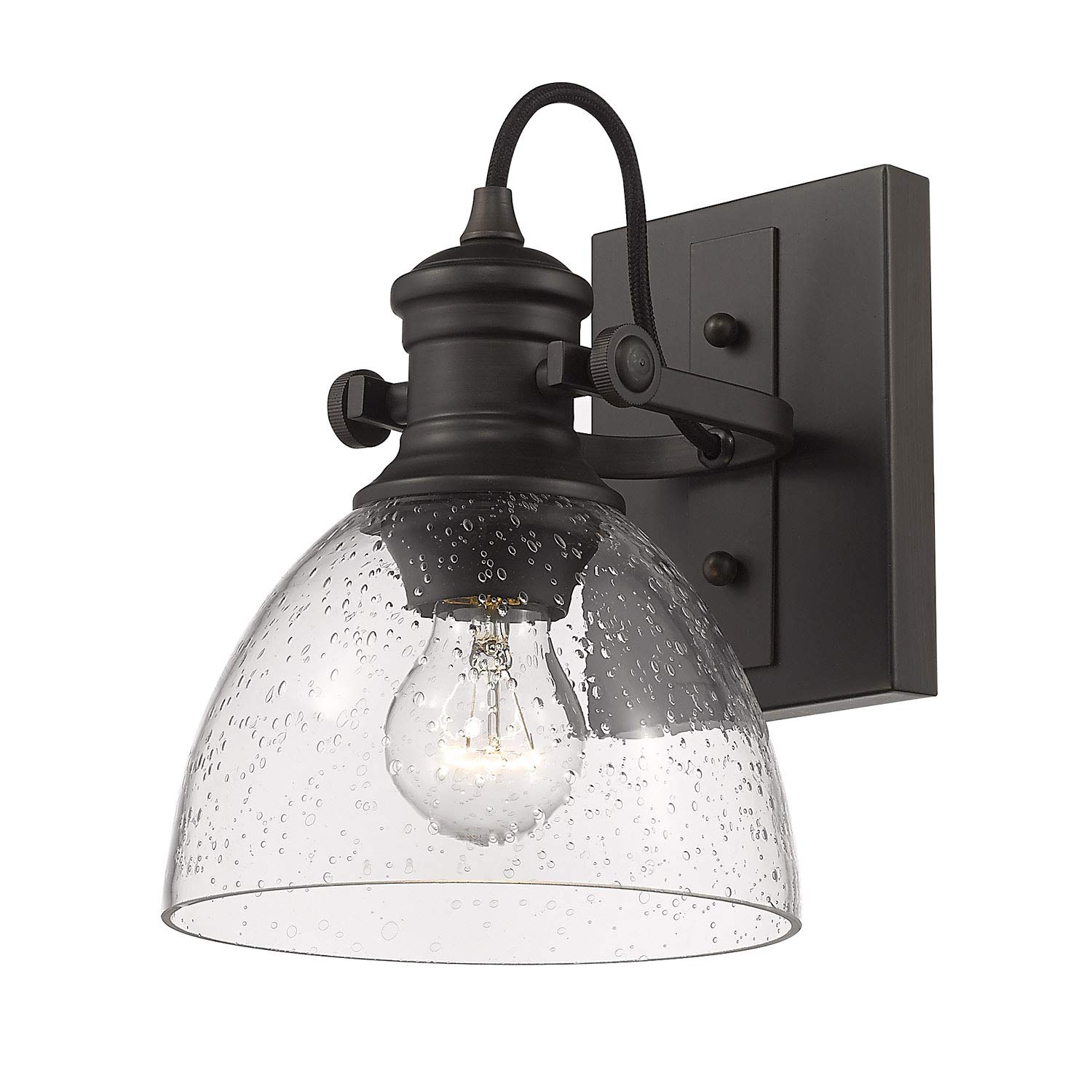 Golden Lighting 3118-BA1 RBZ-SD Hines Vanity Light - Rubbed Bronze with Seeded Glass, Bathroom Vanity Lighting Fixture for Modern & Traditional Decor - Perfect for Powder Rooms, Master Baths & Dressing Areas