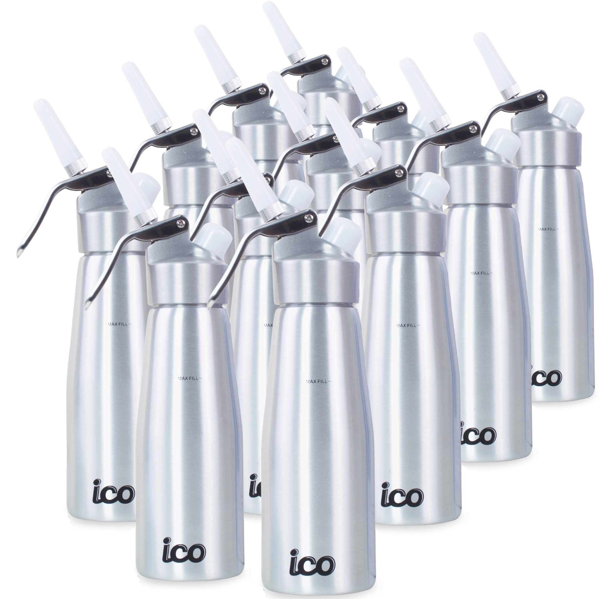 Premium 1-Pint Aluminum Whipped Cream Dispenser - Professional Whipped Cream Maker for Desserts, Coffee, Cocktails & Baking - Silver (Case of 12) - Perfect for Home Chefs, Baristas & Mixologists