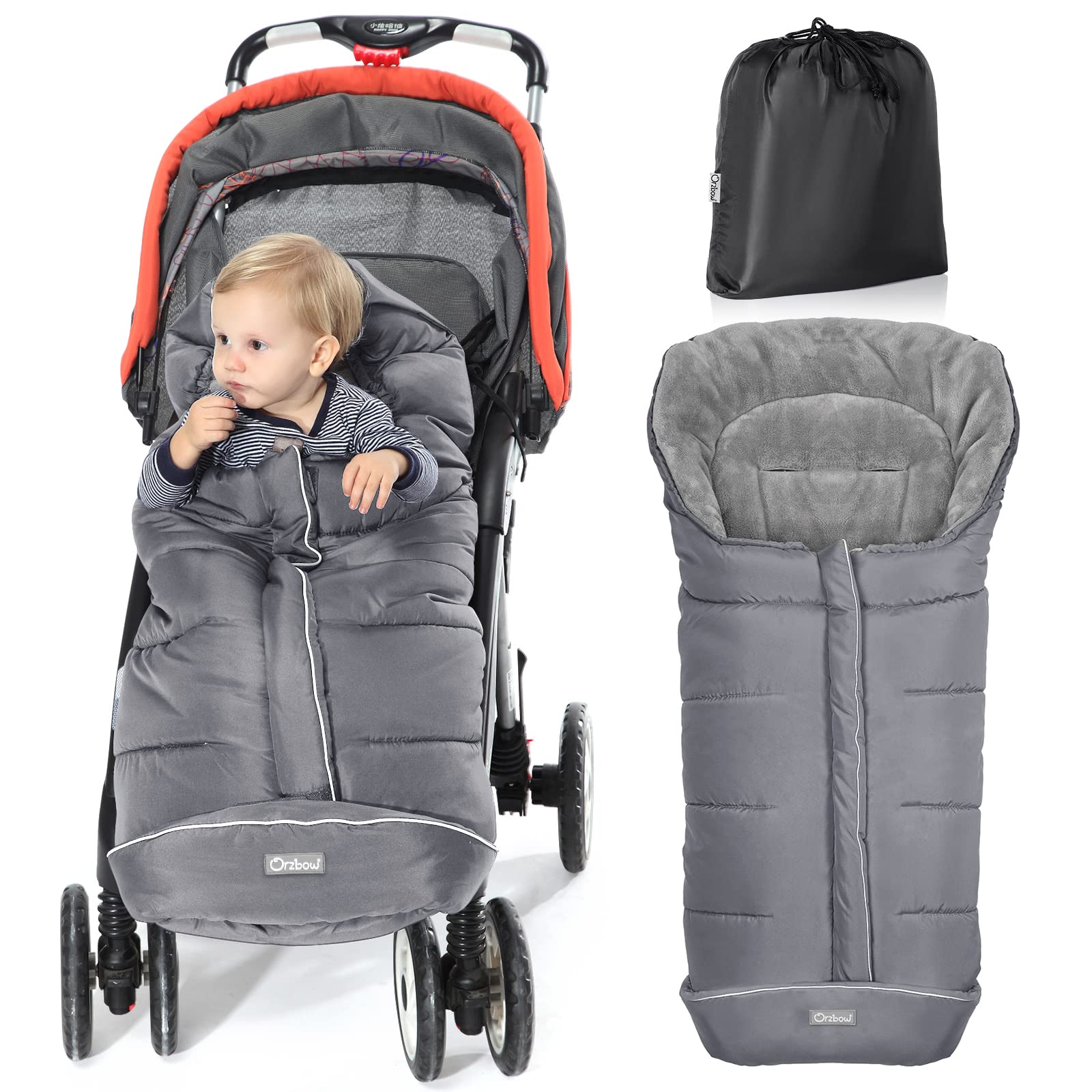 Orzbow Universal Warm Bunting Bag - Waterproof Stroller Sleeping Bag for Toddlers in Cold Weather (Grey) | Perfect for Winter Walks, Outdoor Activities & Baby Stroller Protection
