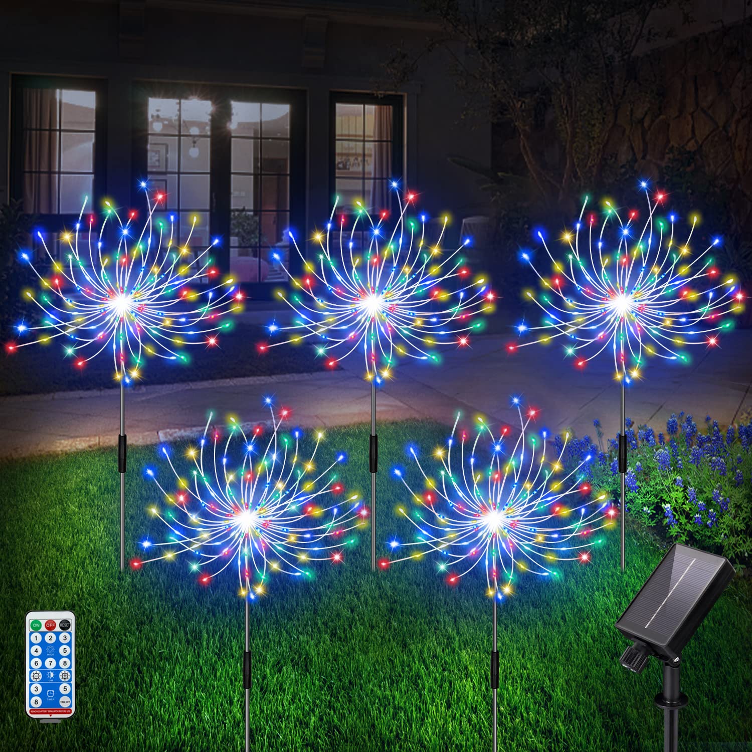 Solar Firework Lights - 120 LED Waterproof Garden Lights with Remote for Pathway & Courtyard Decor
