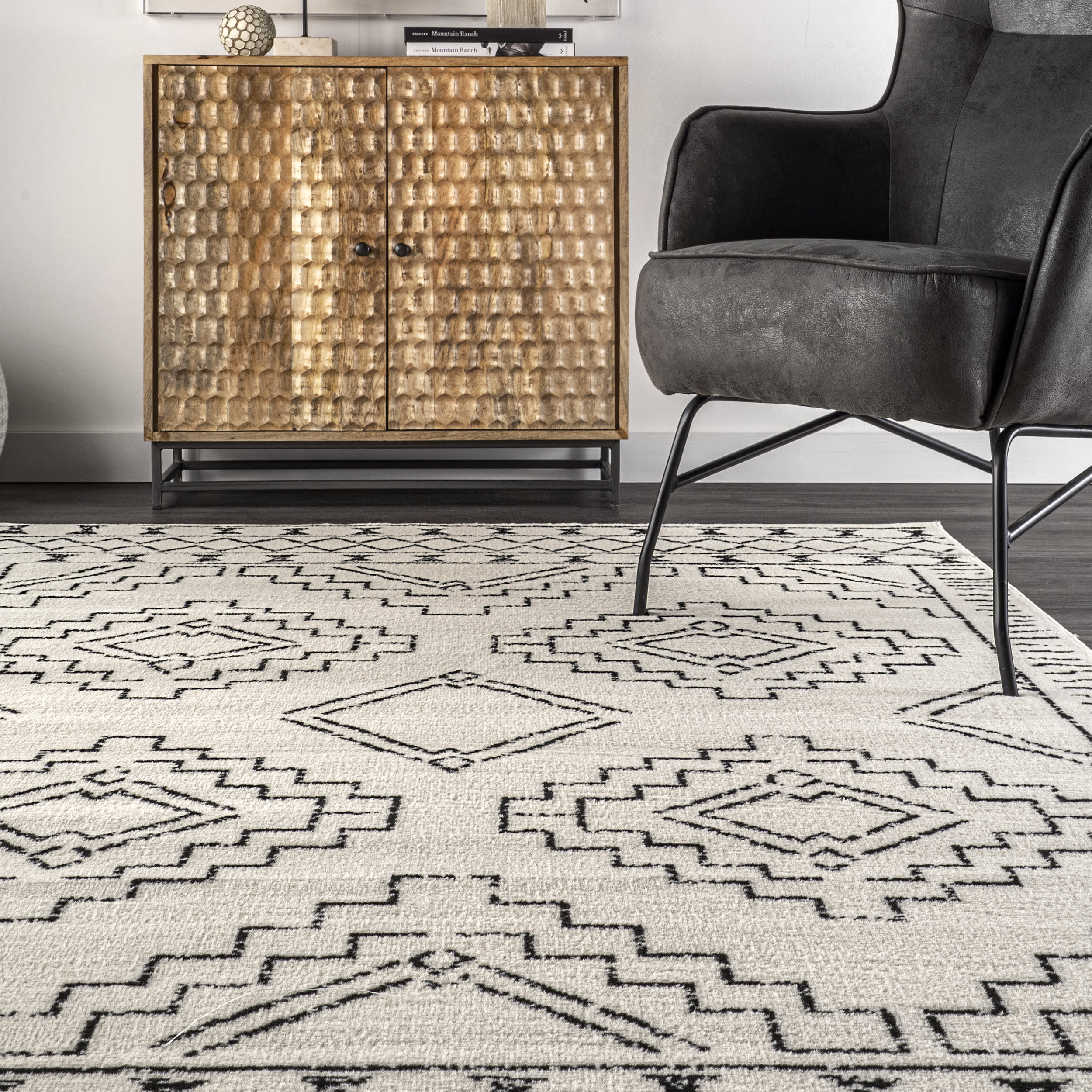 Black Diamond Geometric Area Rug - Modern Home Decor for Living Room, Bedroom & Office