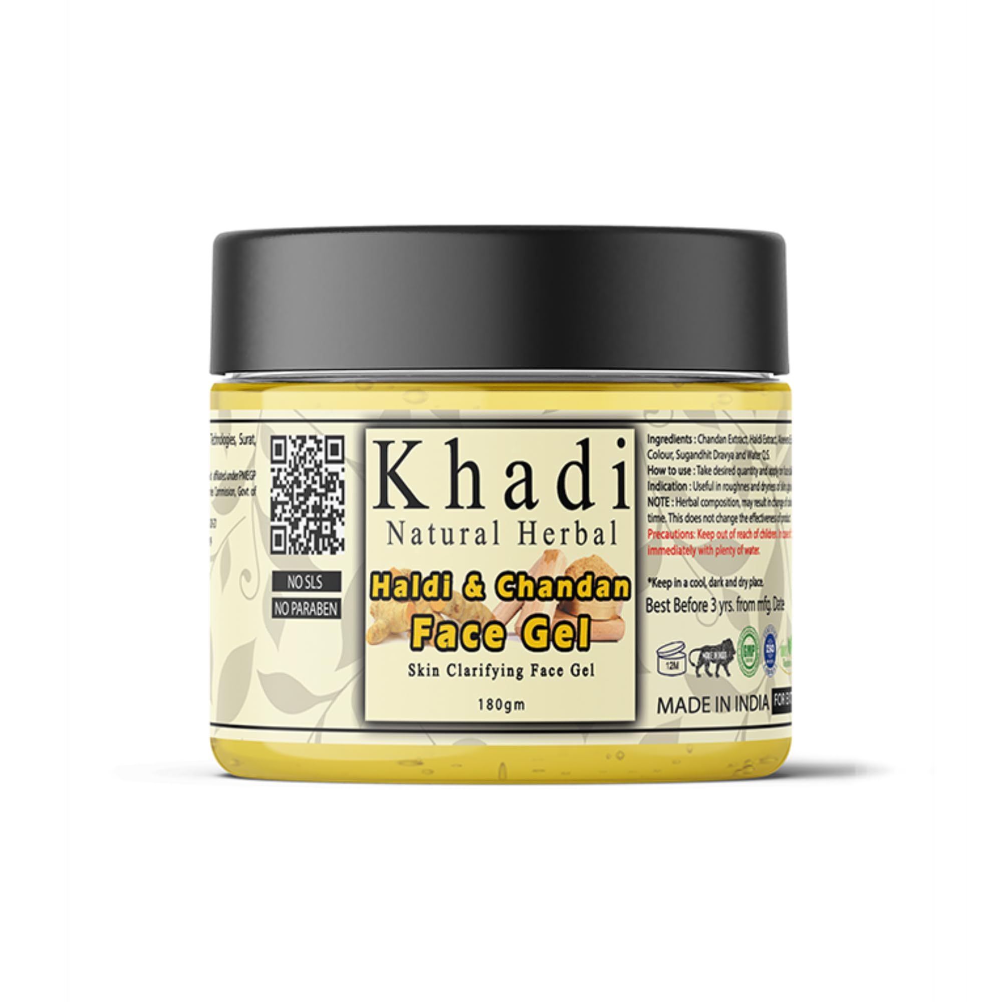 Khadi Natural Herbal Haldi & Chandan Face Gel for Men & Women - 180gm | Skin Moisturizer with Aloe Vera | Brightening & Hydrating Face Gel for Dry & Sensitive Skin | Perfect for Daily Skincare Routine & Night Care