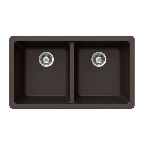 Hamat SIO 3319DU MO Granite Composite 50/50 Double Bowl Undermount Kitchen Sink in Mocha - Perfect for Modern Farmhouse & Contemporary Kitchen Designs