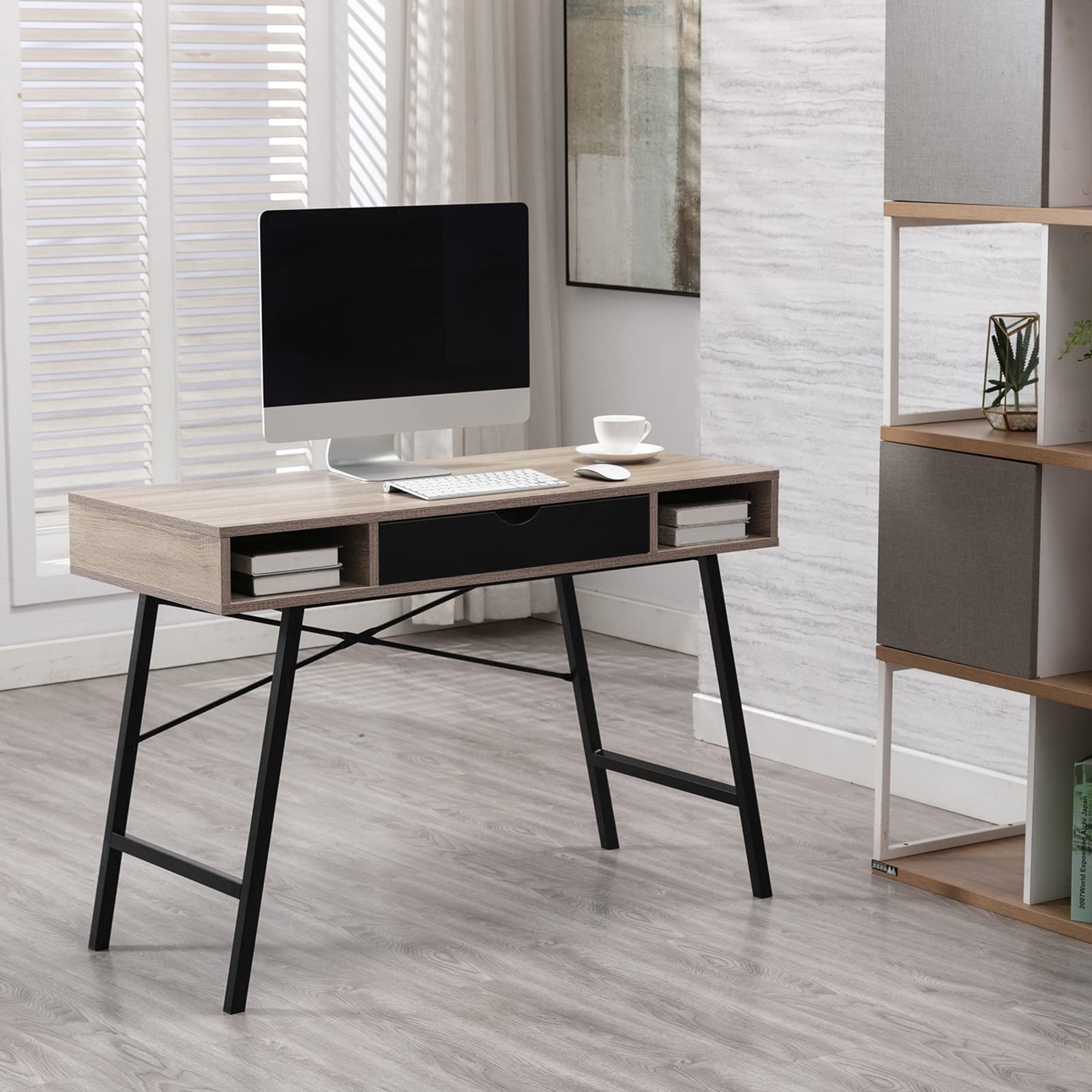 Modern Simple Style Computer Desk - Sturdy Metal Laptop Desk with Large Storage Space for Home Office, Study & Workstation (Burlywood) - Perfect for Remote Work, Online Classes & Small Space Living