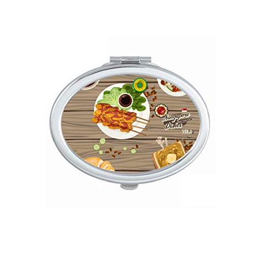 DIYthinker Portable Folding Double-Sided Mirror - Traditional Singapore Cuisine Inspired Handheld Makeup Mirror for Travel, Home, and Salon Use