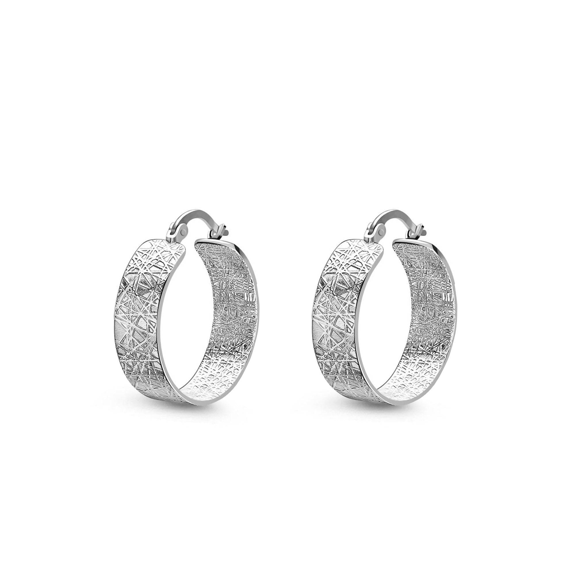 Sterling Silver Wide Textured Hinged Hoop Earrings for Women - Fashion Statement Jewelry for Everyday Wear & Special Occasions