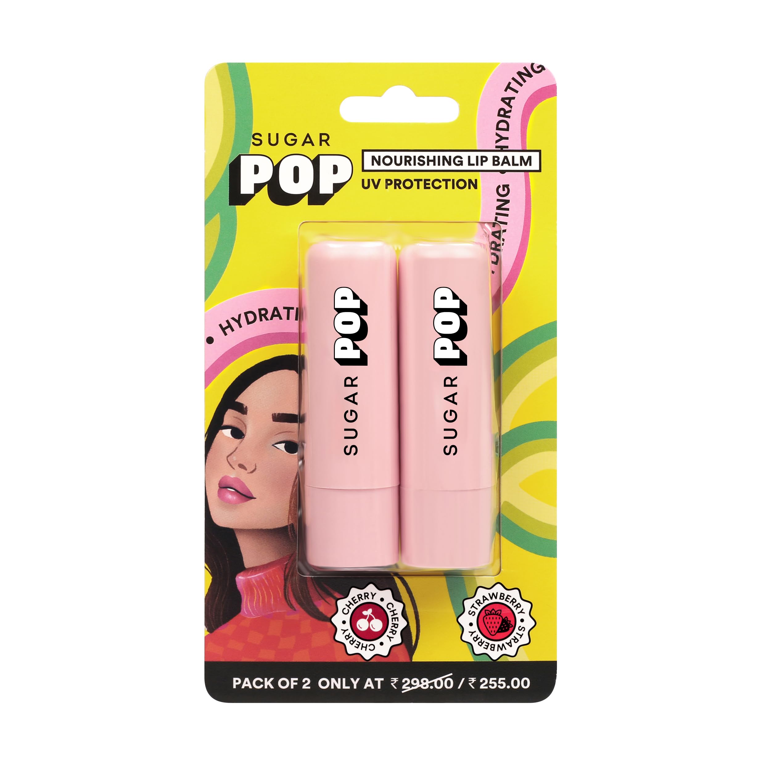 SUGAR POP Nourishing Lip Balm Duo - Cherry & Strawberry Flavored Lip Care for Dry Lips | Hydrating & Moisturizing | Perfect for Daily Use, Travel, and Gifts