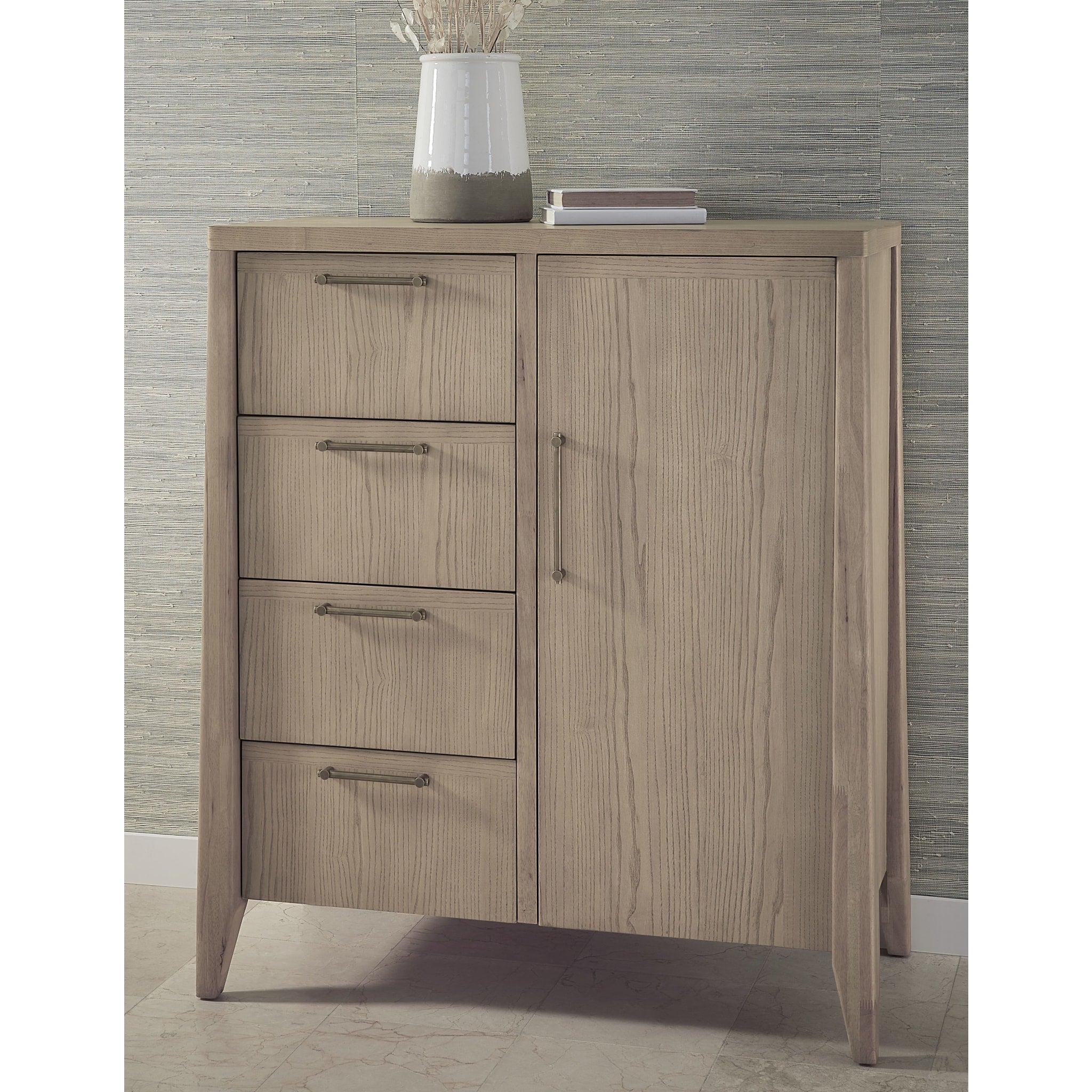 Sumire 4-Drawer 1-Door Ash Wood Chest in Ginger - Stylish Storage for Bedroom, Living Room, or Office Organization