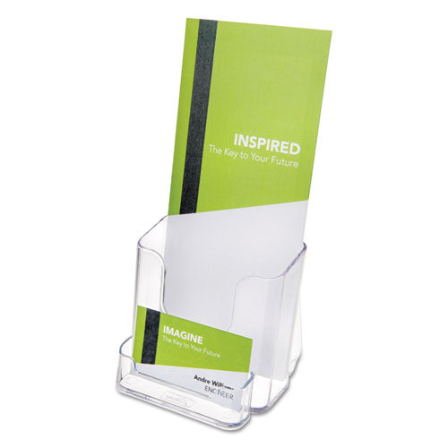 Acrylic Document Holder with Business Card Storage - Countertop or Wall Mount Display (4 3/8